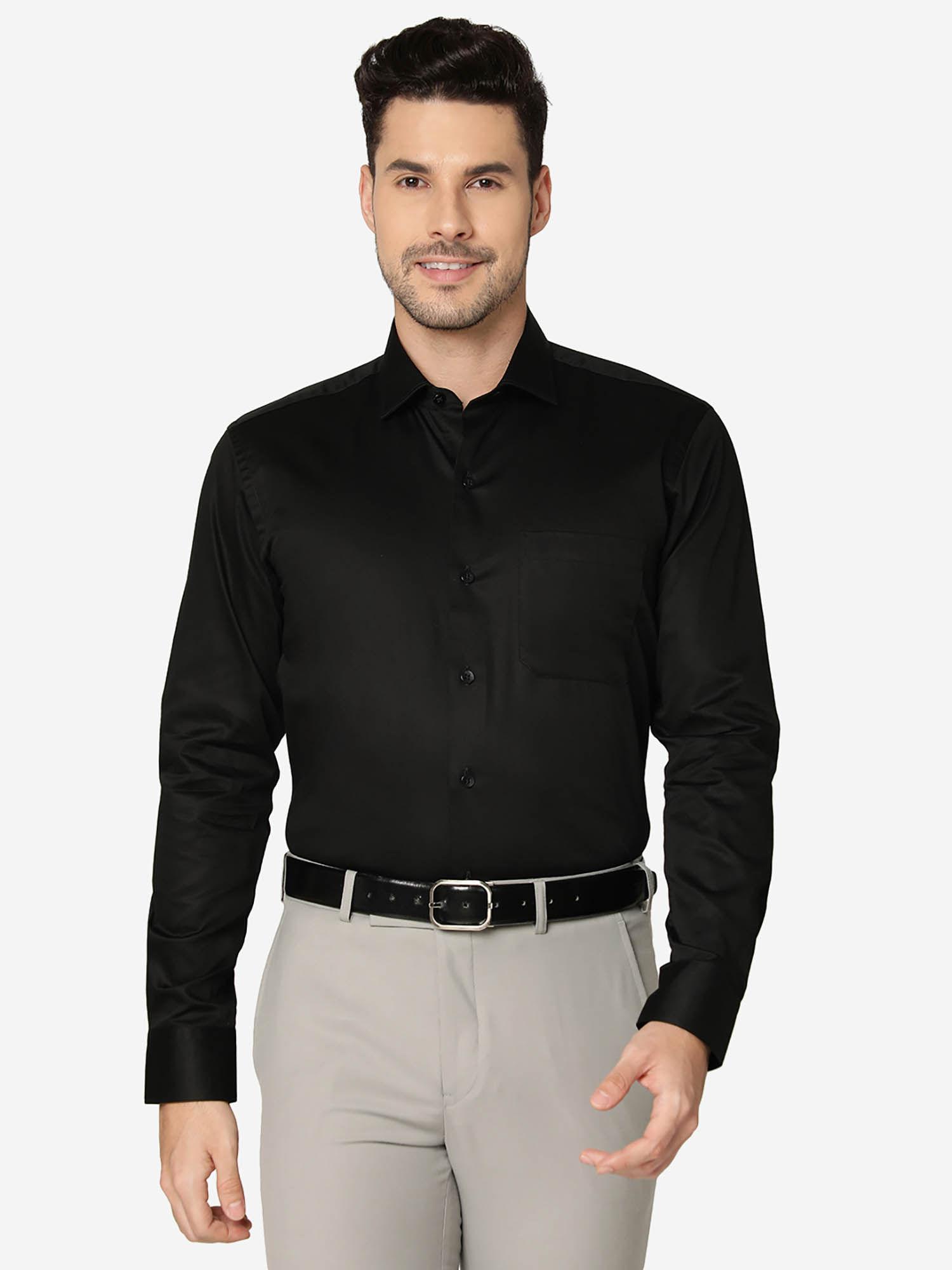 mens cotton solid black slim fit full sleeve formal shirt