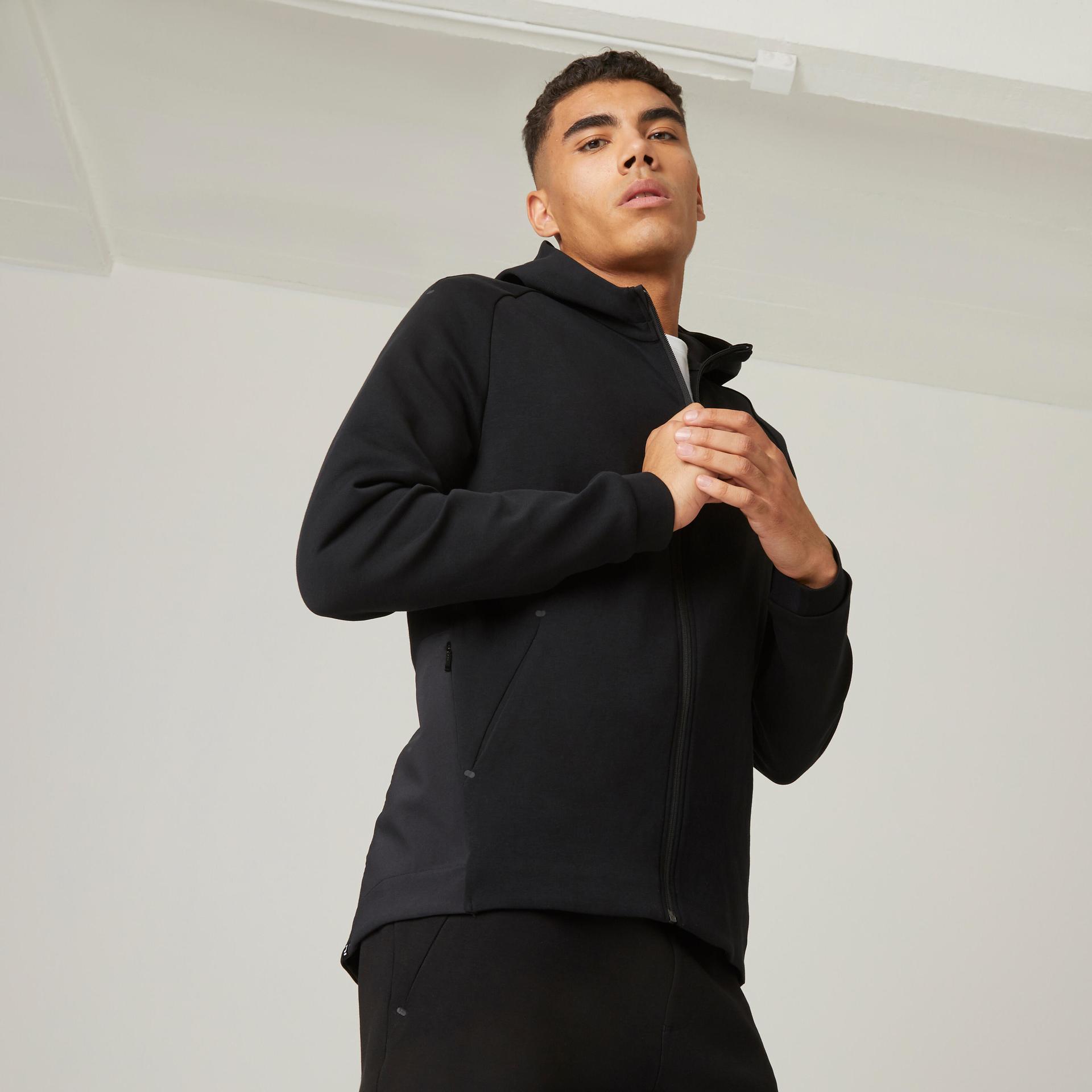 mens cotton spacer gym  hoodie zip jacket 560 - black