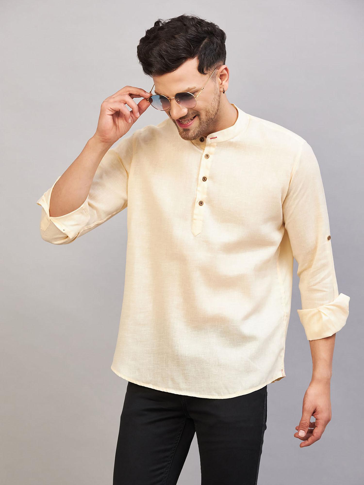 mens cream cotton blend kurta