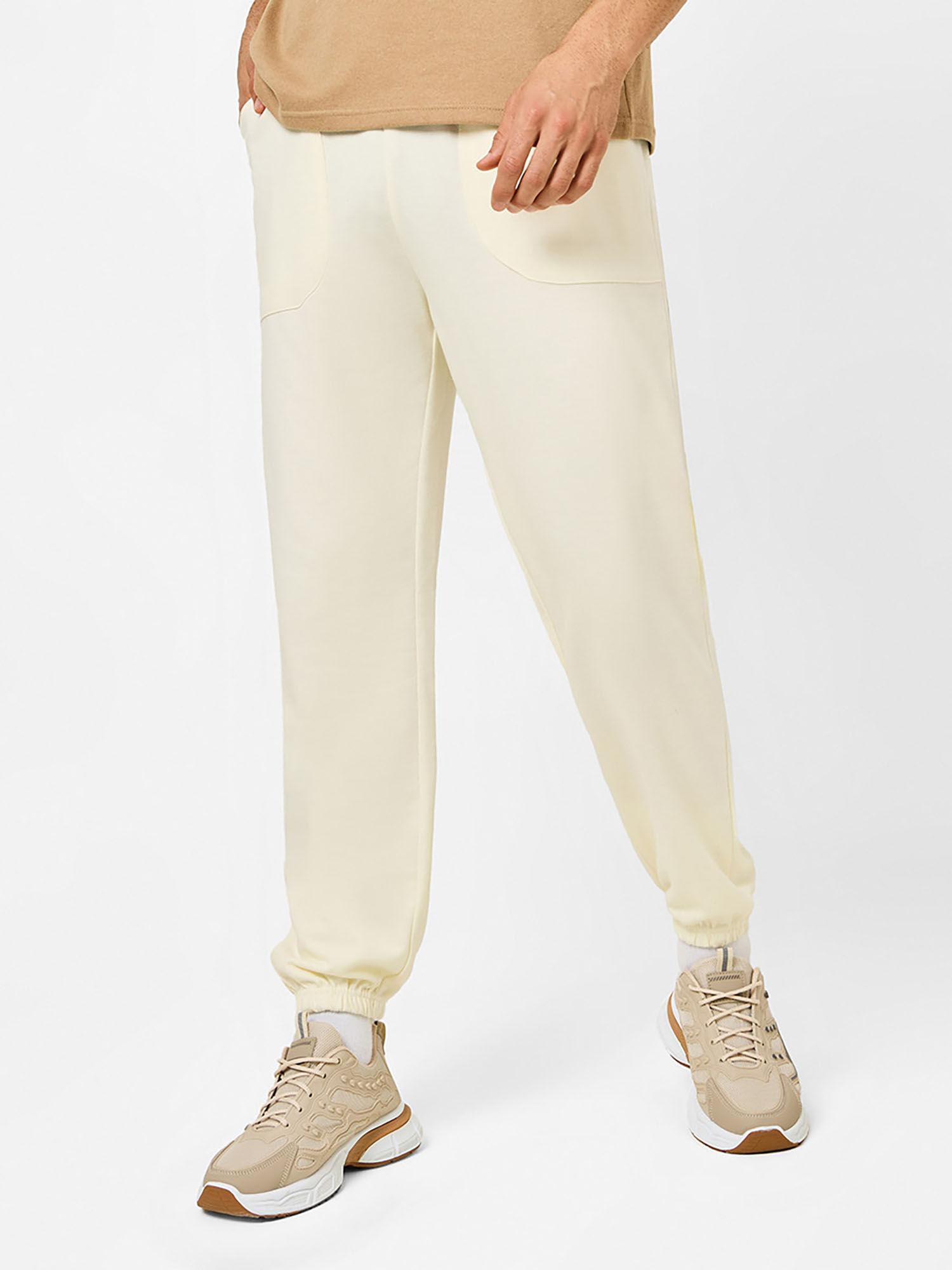 mens cream cotton blend oversized terry joggers