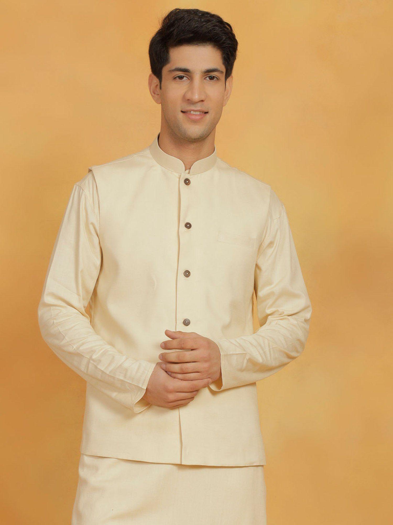 mens cream cotton linen nehru jacket