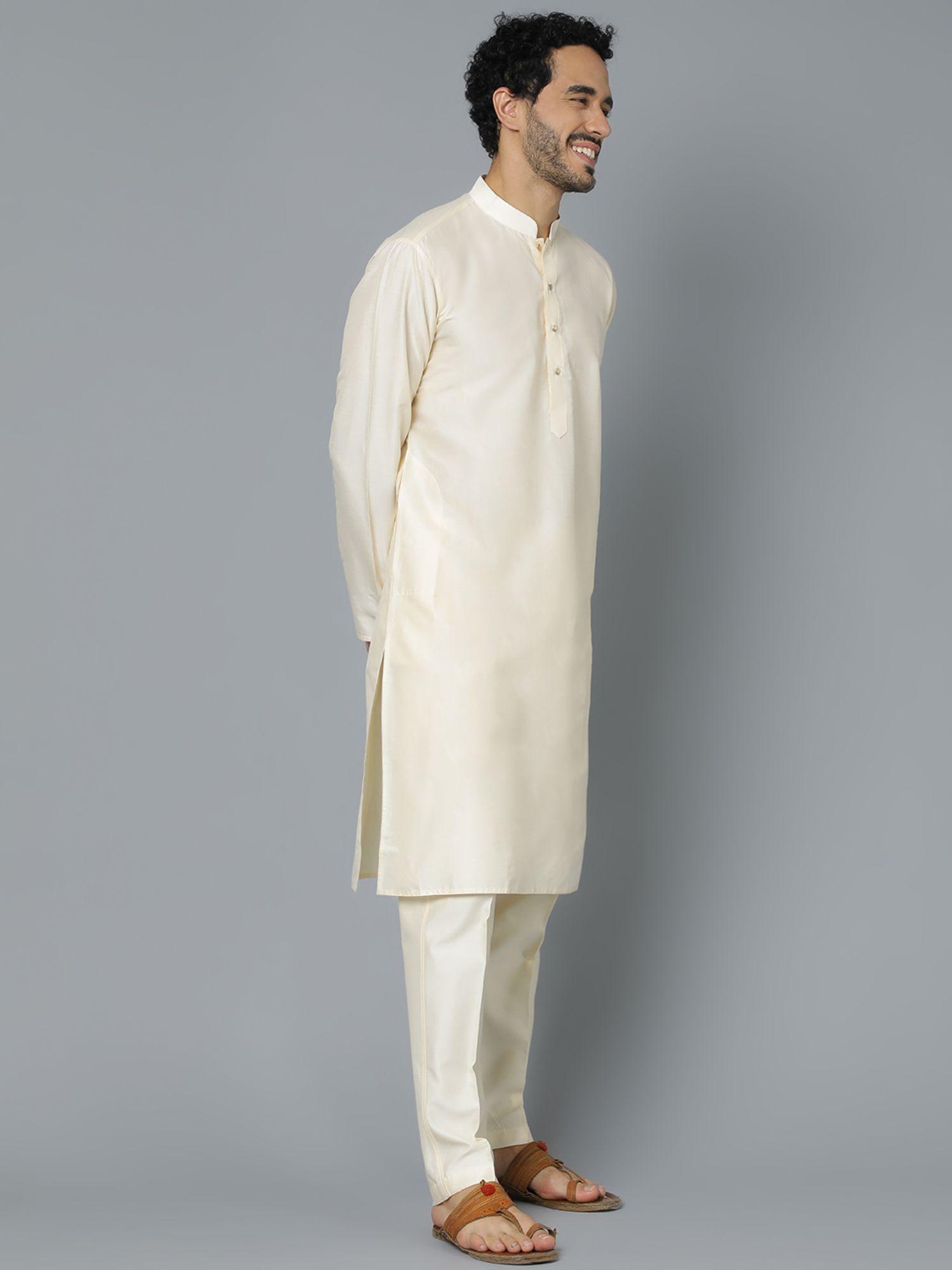 mens cream viscose kurta and pyjama (set of 2)