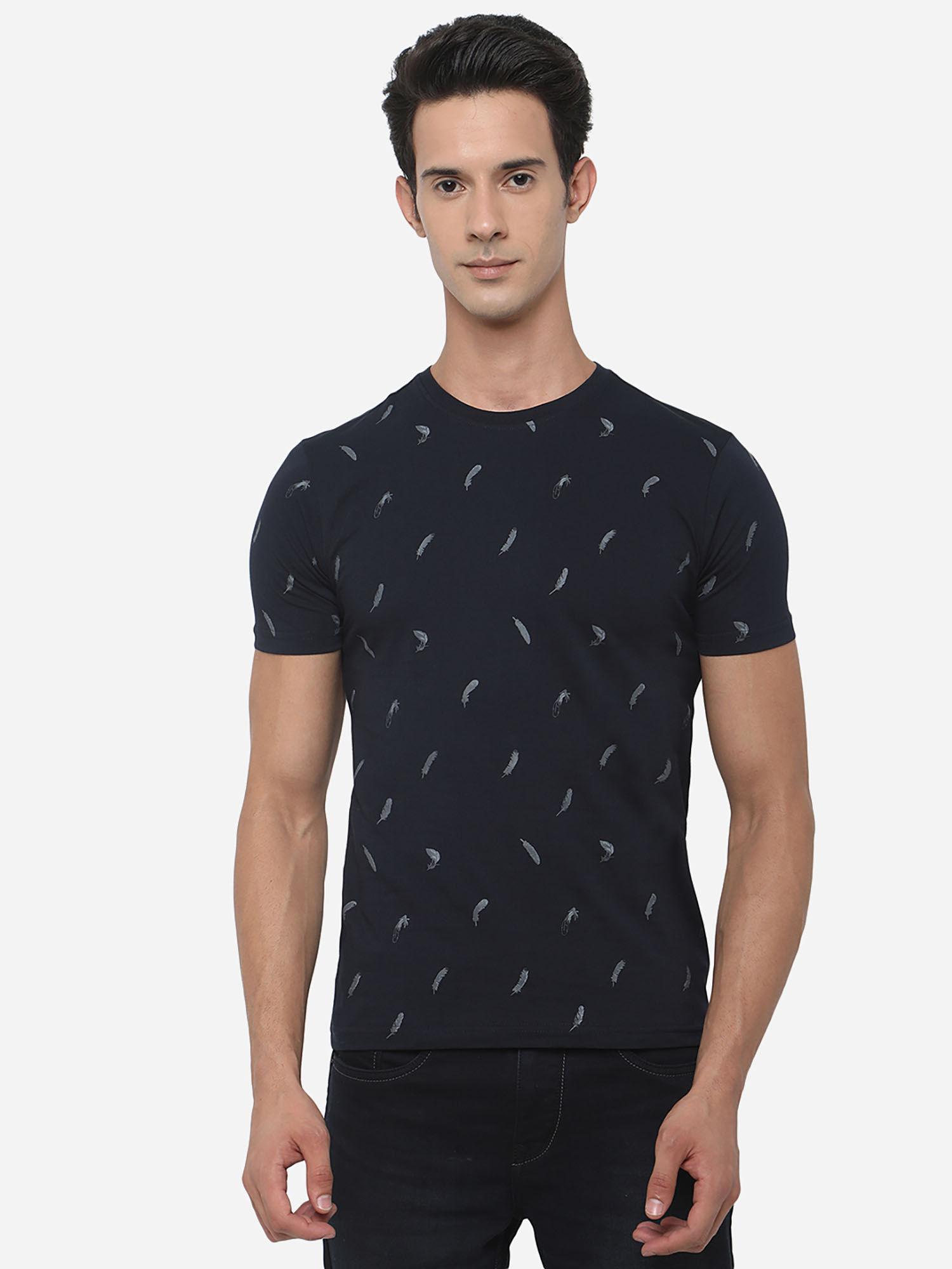 mens dark blue cotton slim fit solid t-shirt