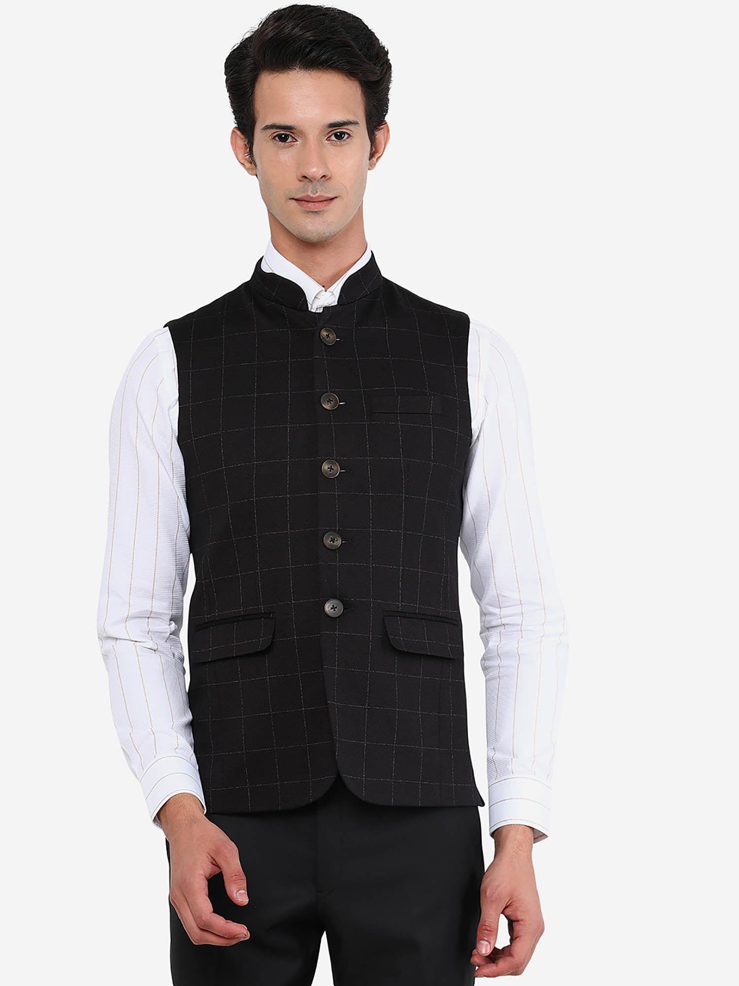 mens dark brown terry wool solid regular fit bandhgala jacket