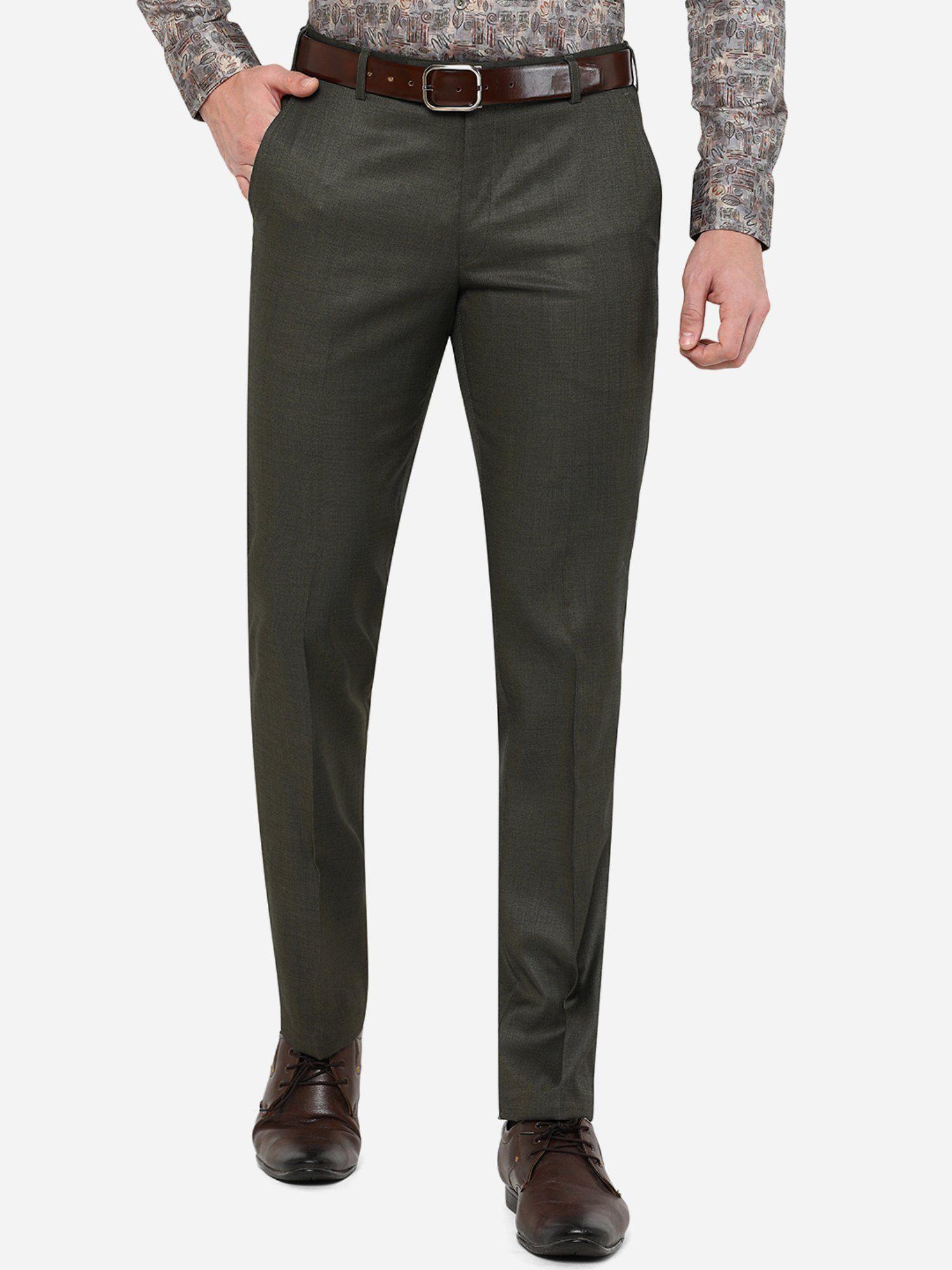 mens dark green terry wool super slim fit solid formal trouser