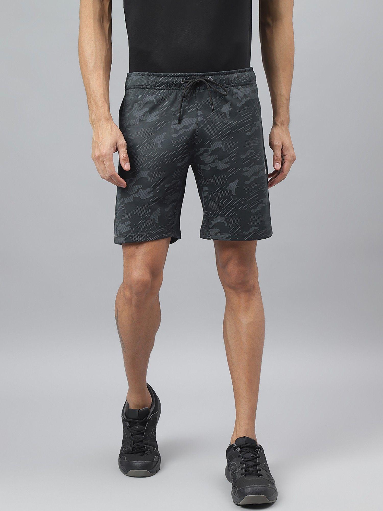 mens dark grey anti-static graphic print slim-fit training shorts