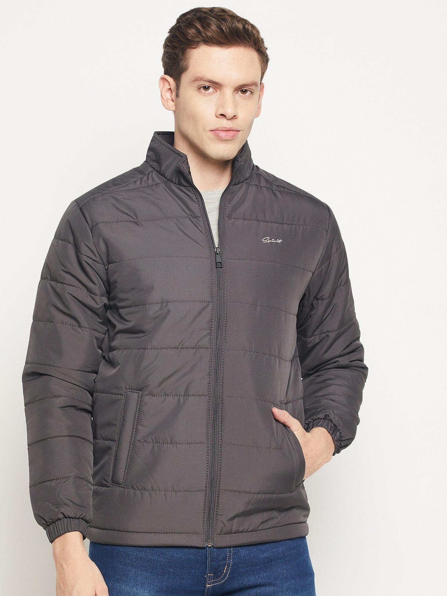 mens dark grey solid full sleeve jacket