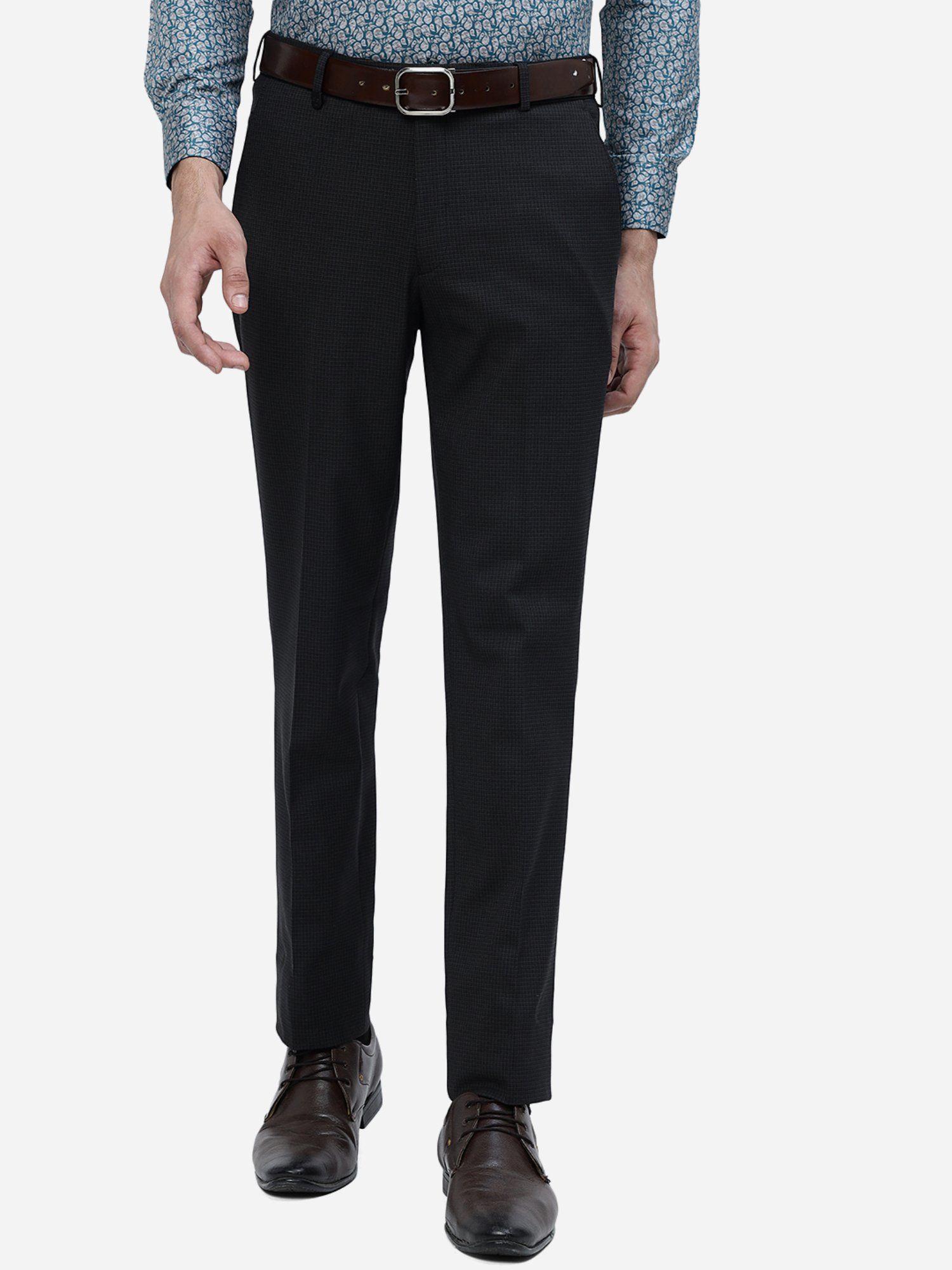 mens dark grey terry rayon slim fit solid formal trouser