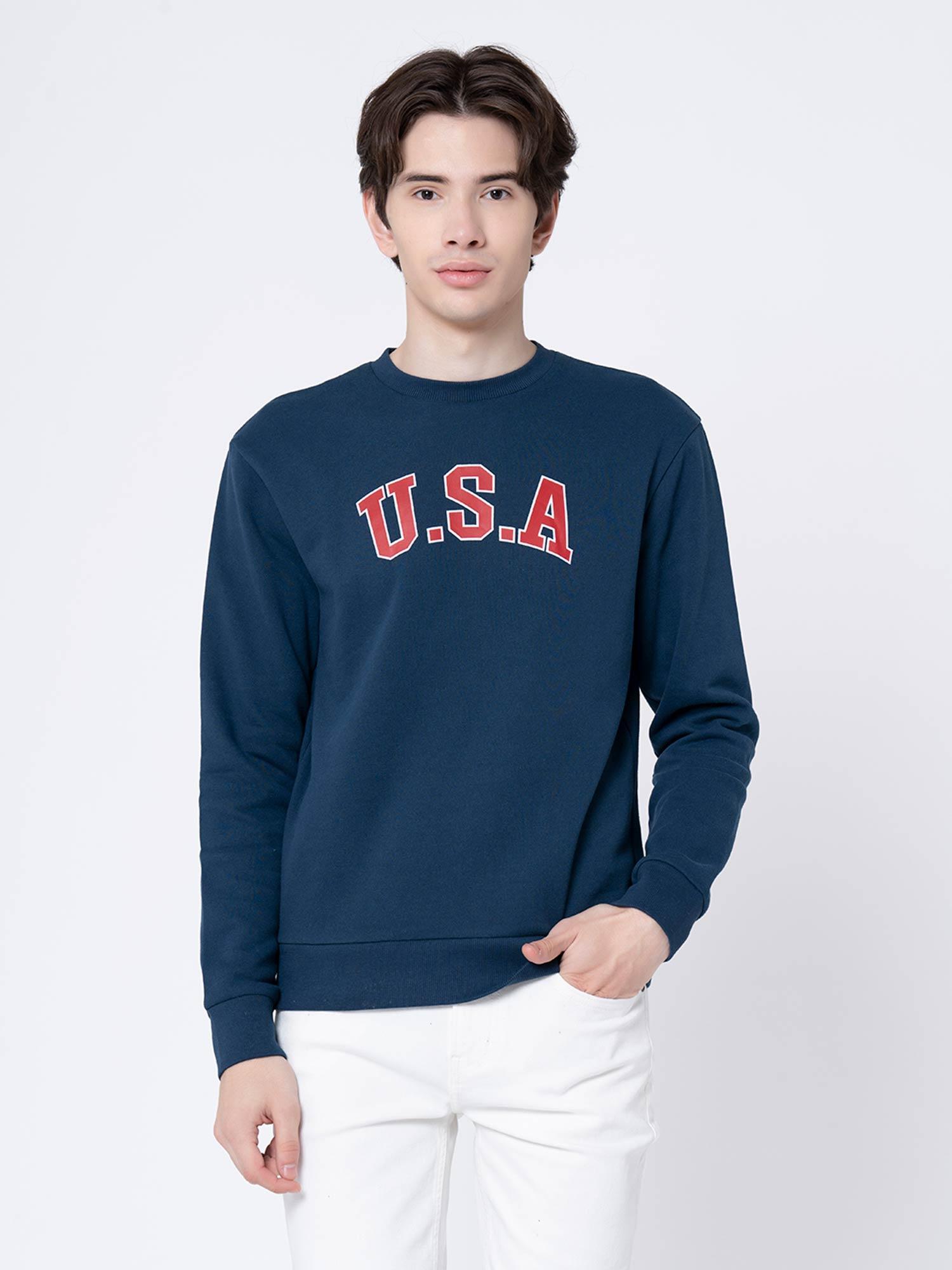 mens deep blue printed sweatshirt