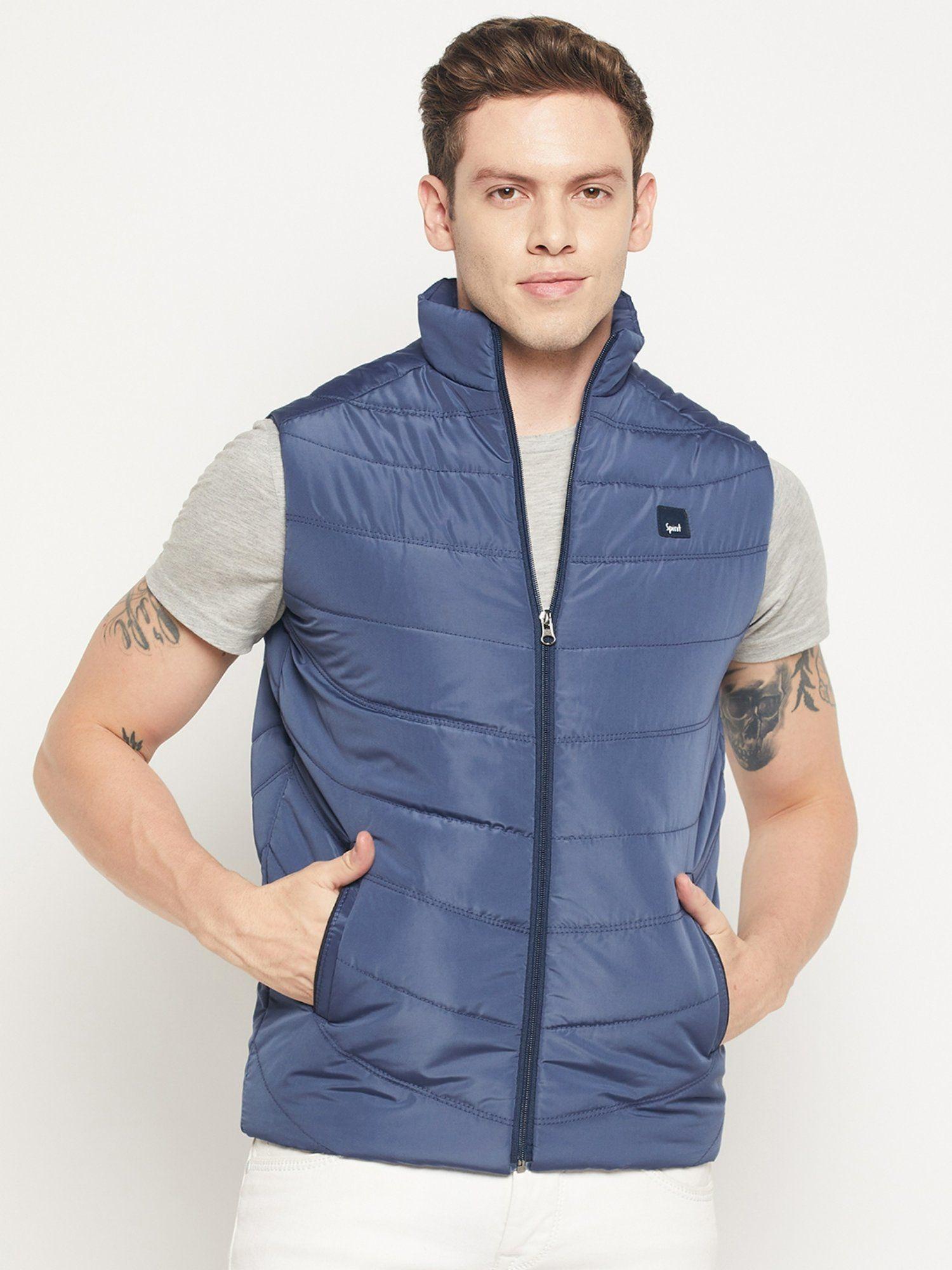 mens denim solid sleeveless jacket