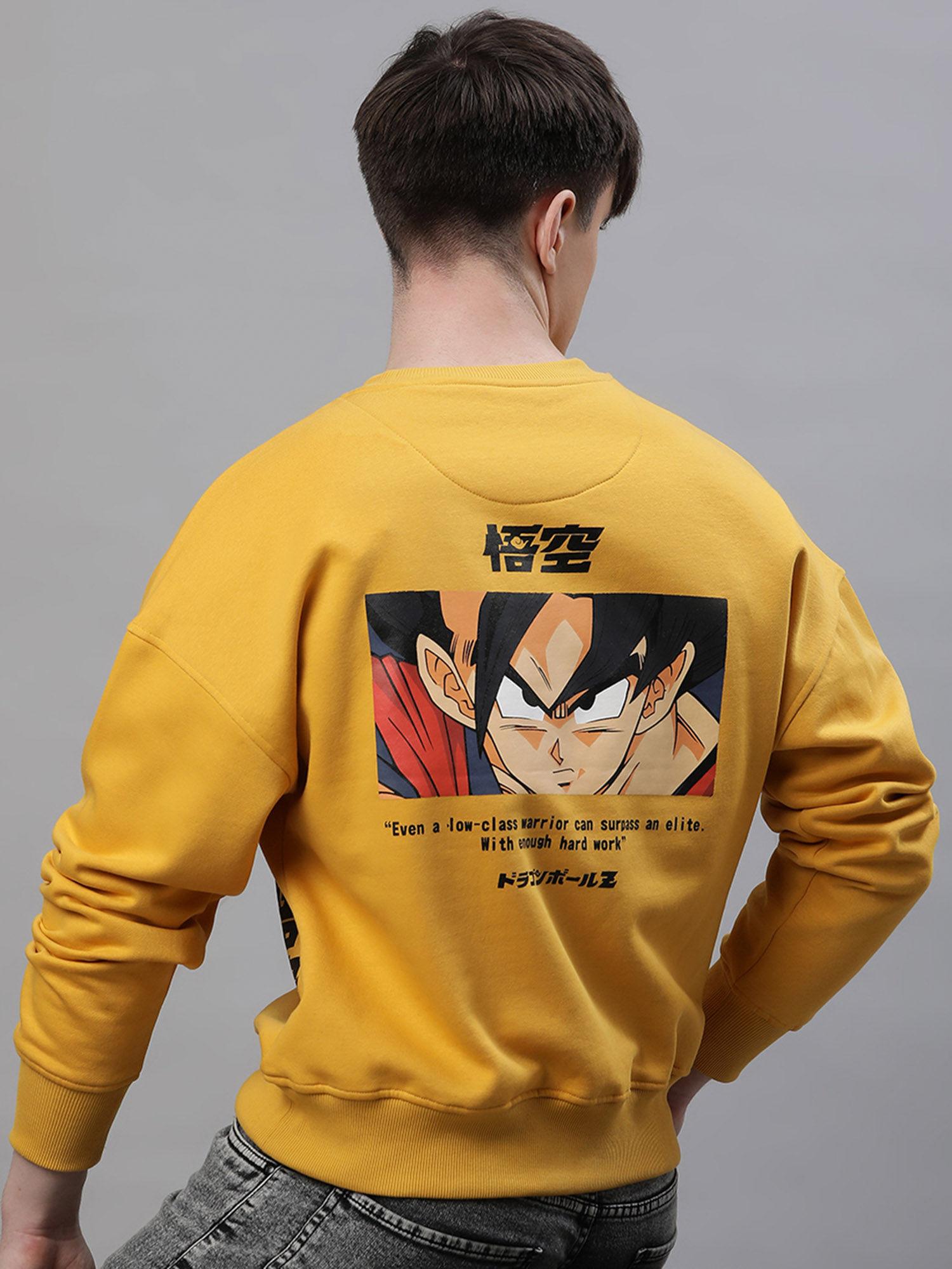 mens dragon ball z printed yellow sweatshirt