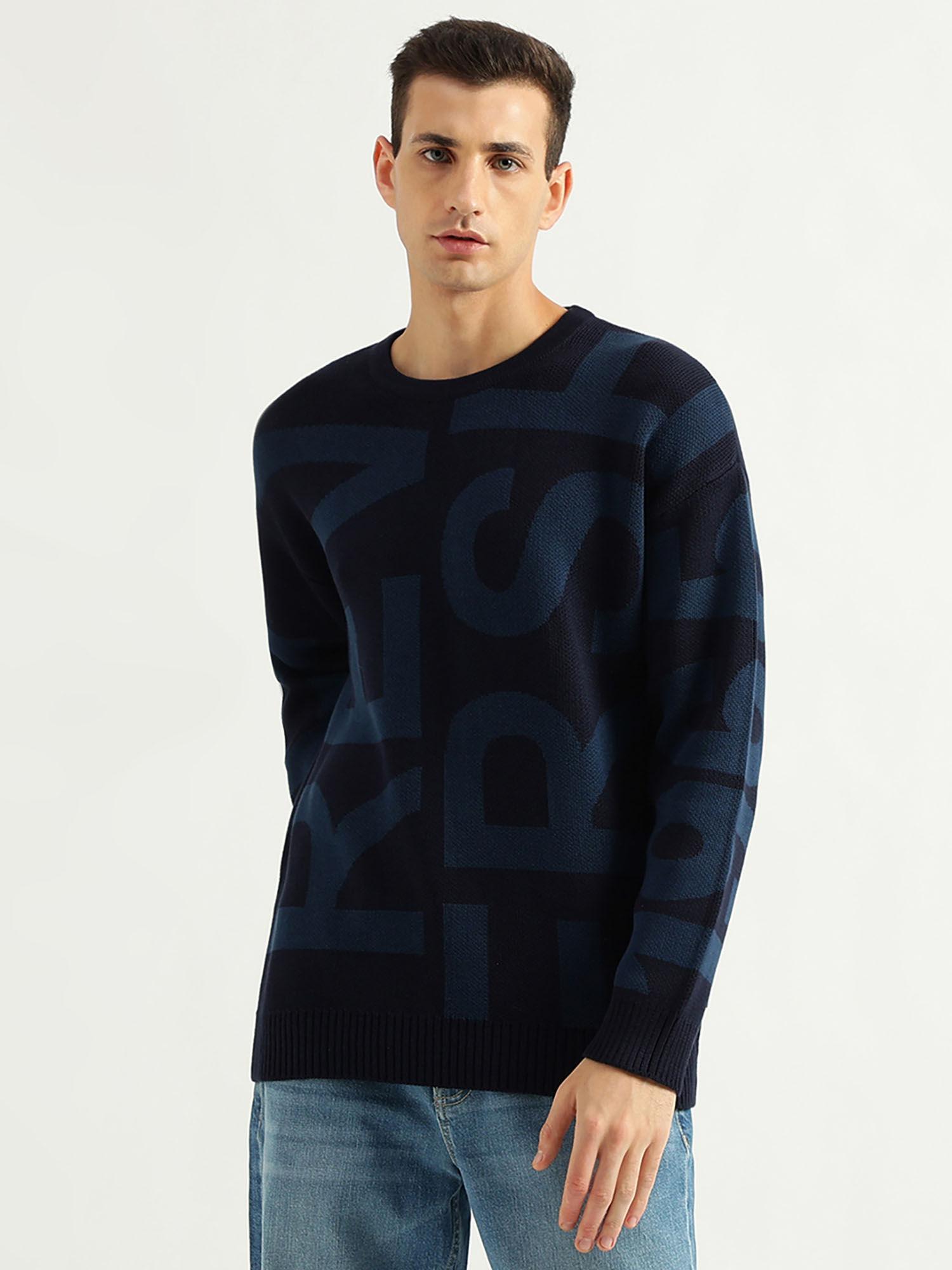 mens drop shoulder round neck knitted sweater