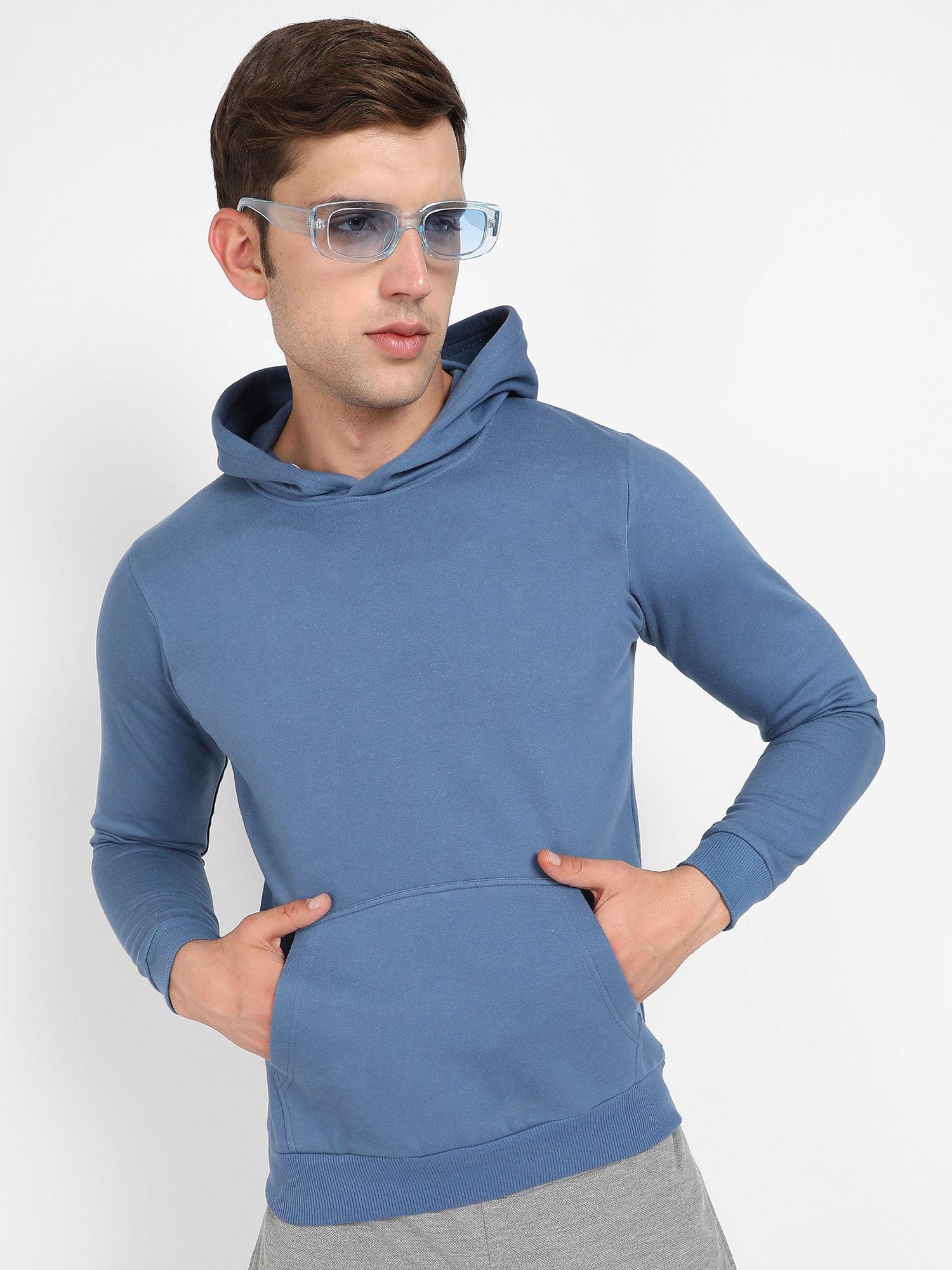 mens electric blue pullover hoodie with contrast drawstring