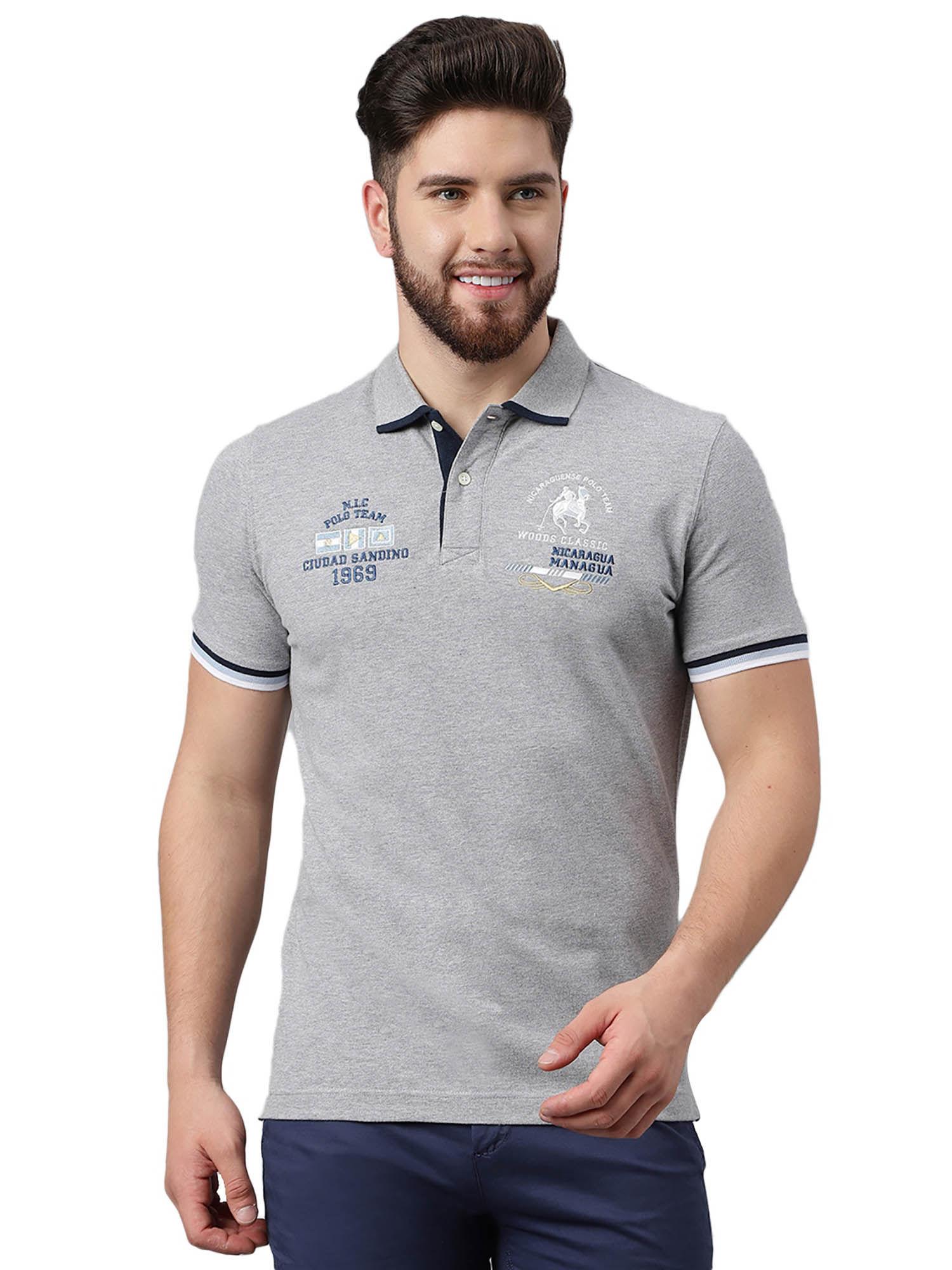 mens embroidered half sleeves grey polo t-shirt