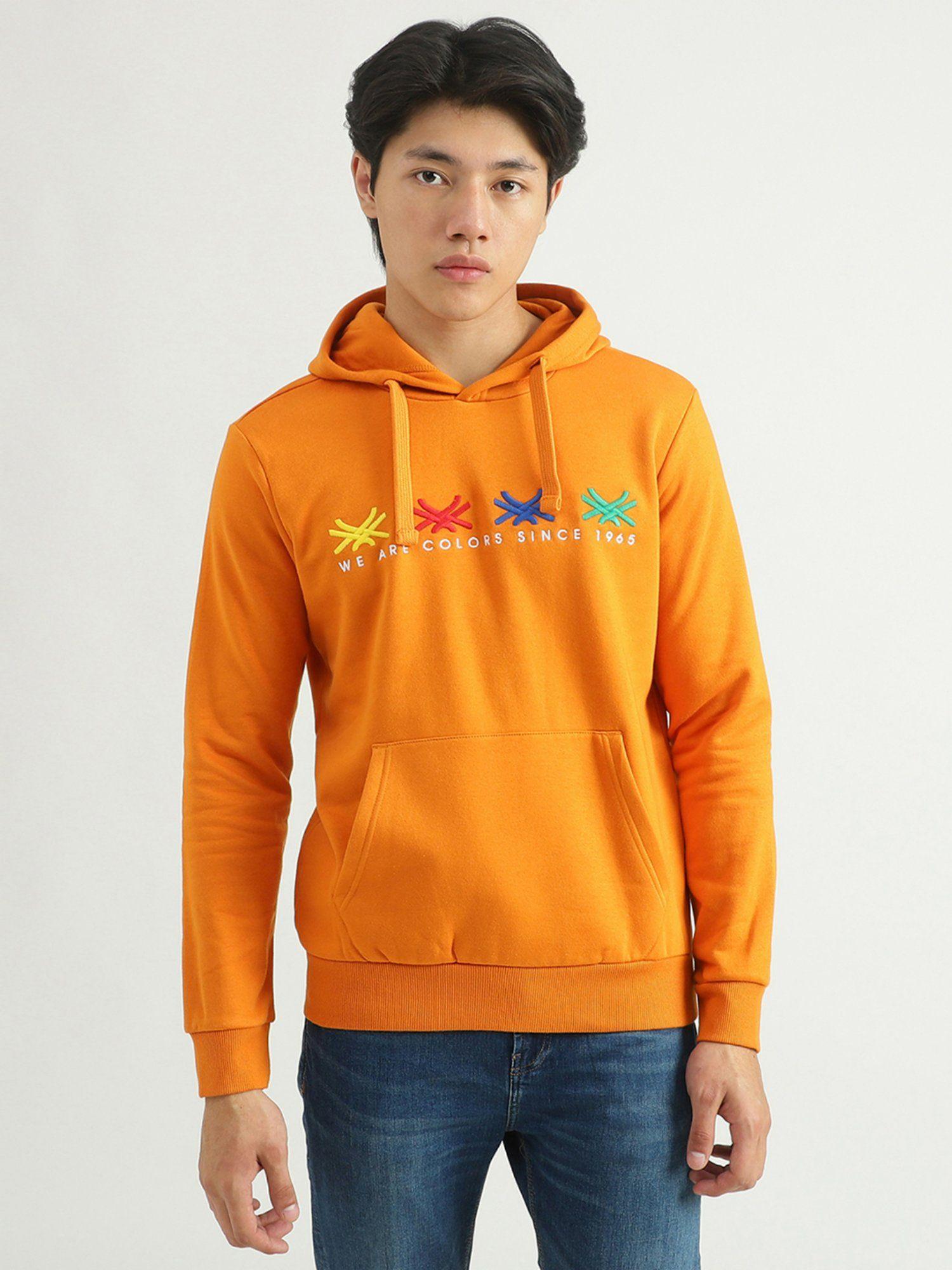 mens embroidery hoodie-orange