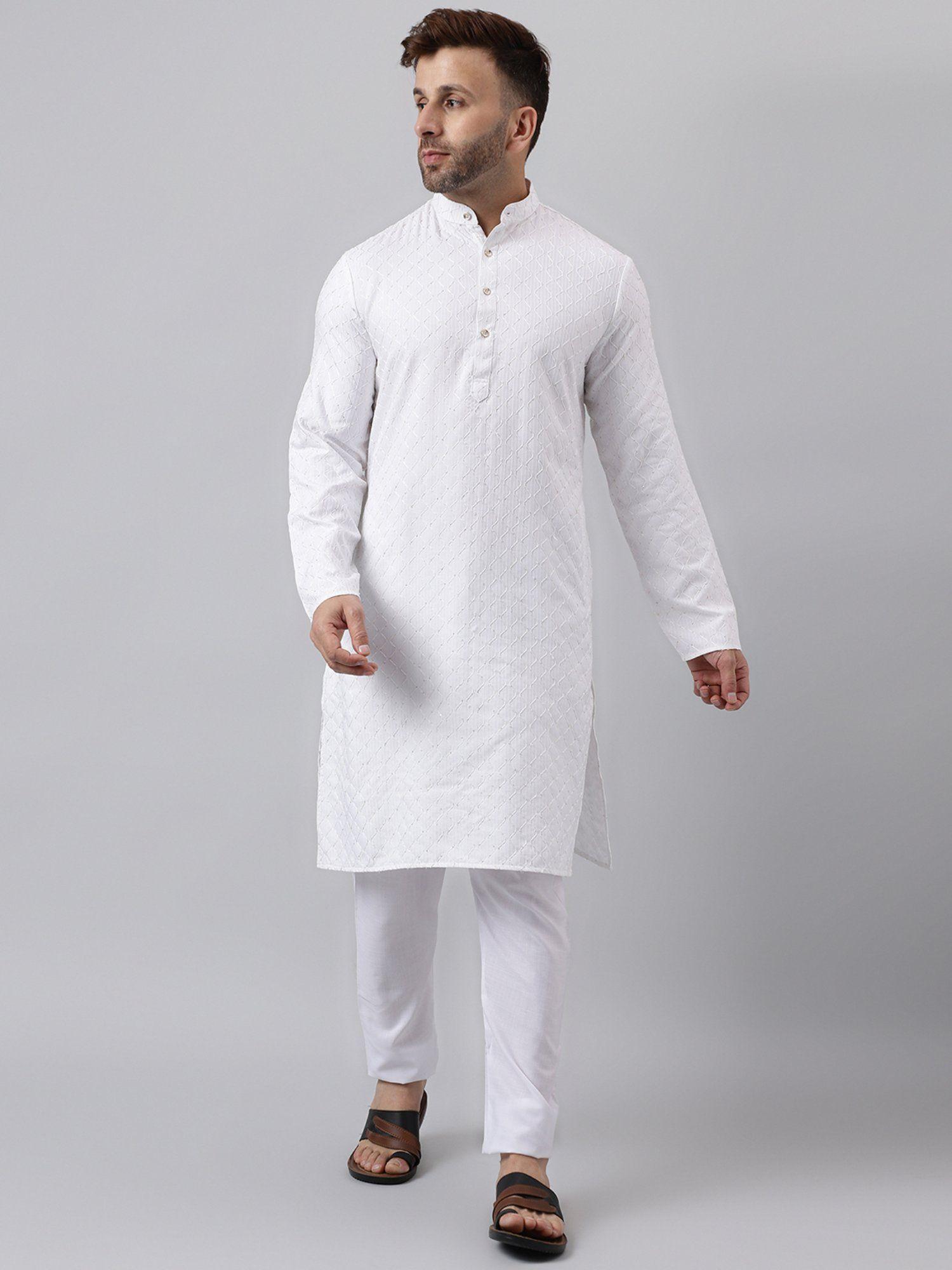 mens ethnic embroidered kurta pyjama (set of 2)