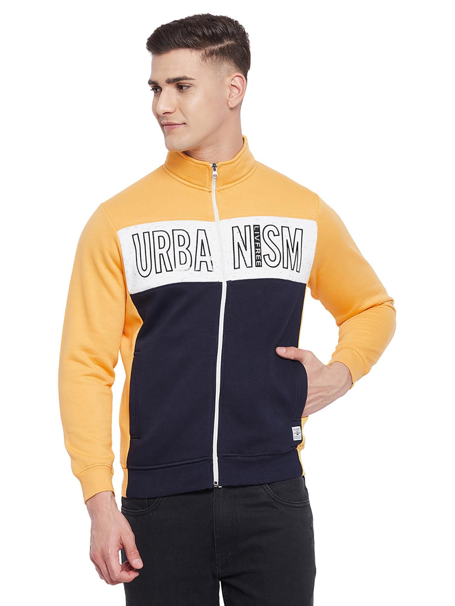 mens full zipper chest printed & color block sweatshirt