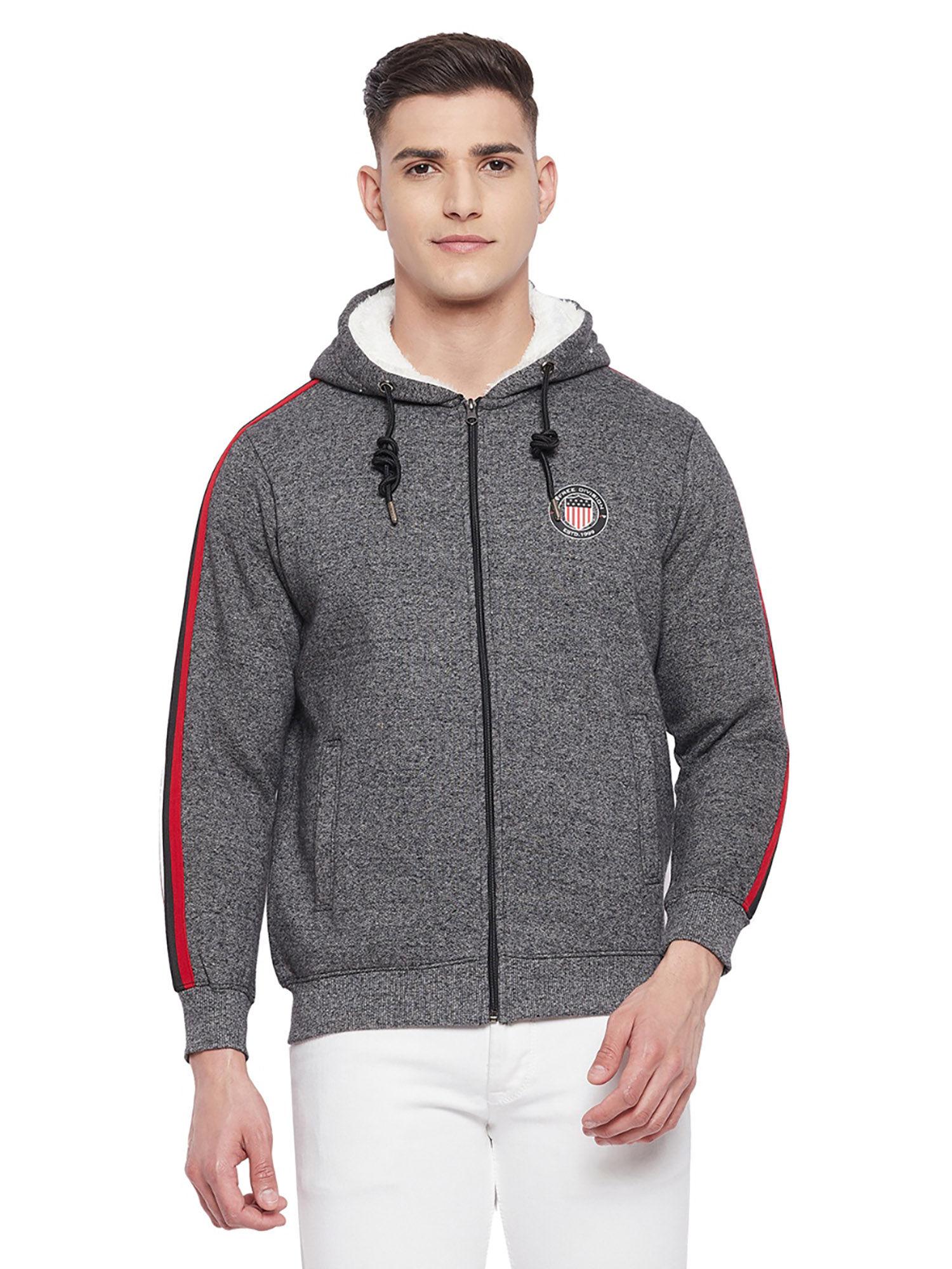 mens full zipper hoodie with chest patch sweatshirt