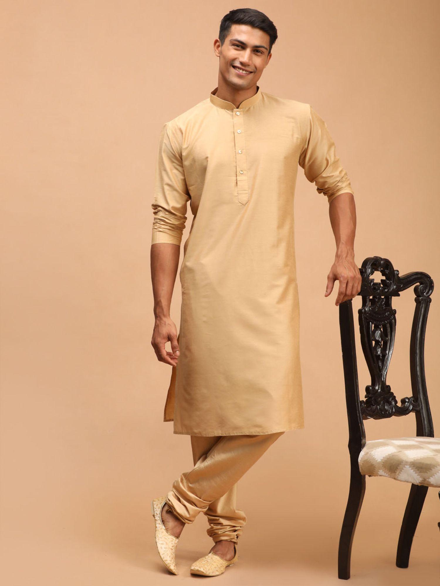 mens gold viscose kurta and pyjama (set of 2)