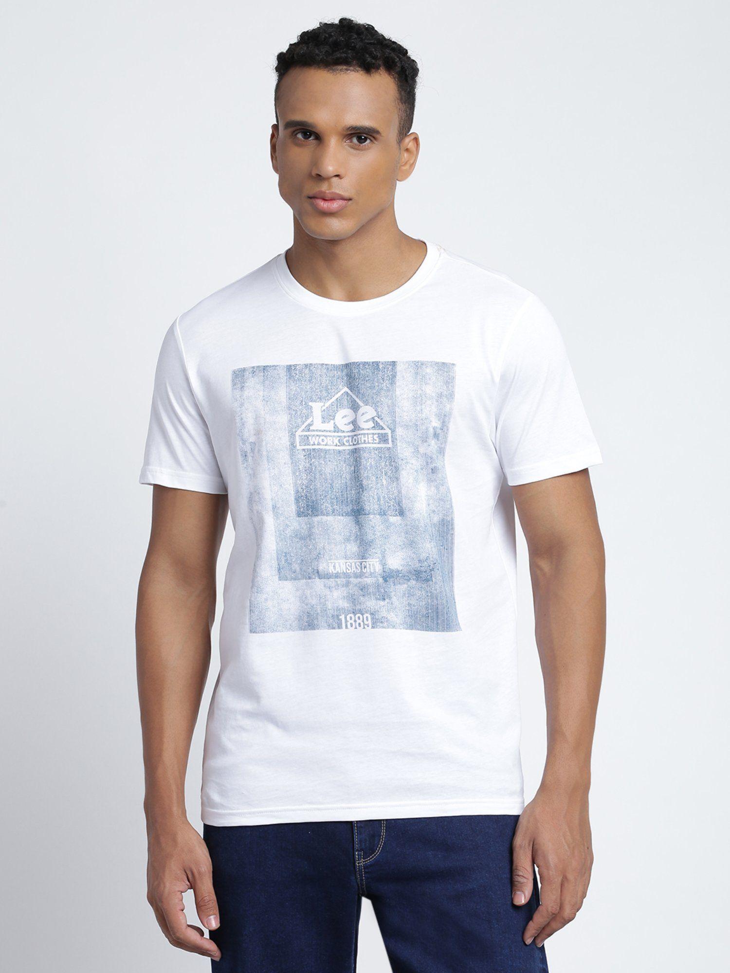 mens graphic print white t-shirt (slim)