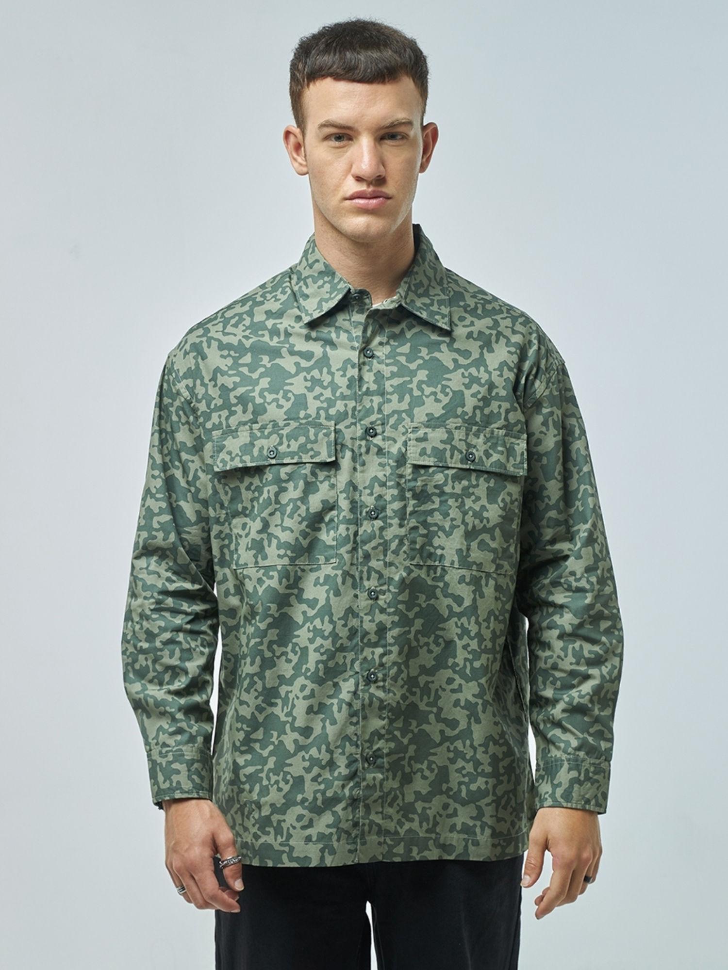mens green all over printed oversized shirt
