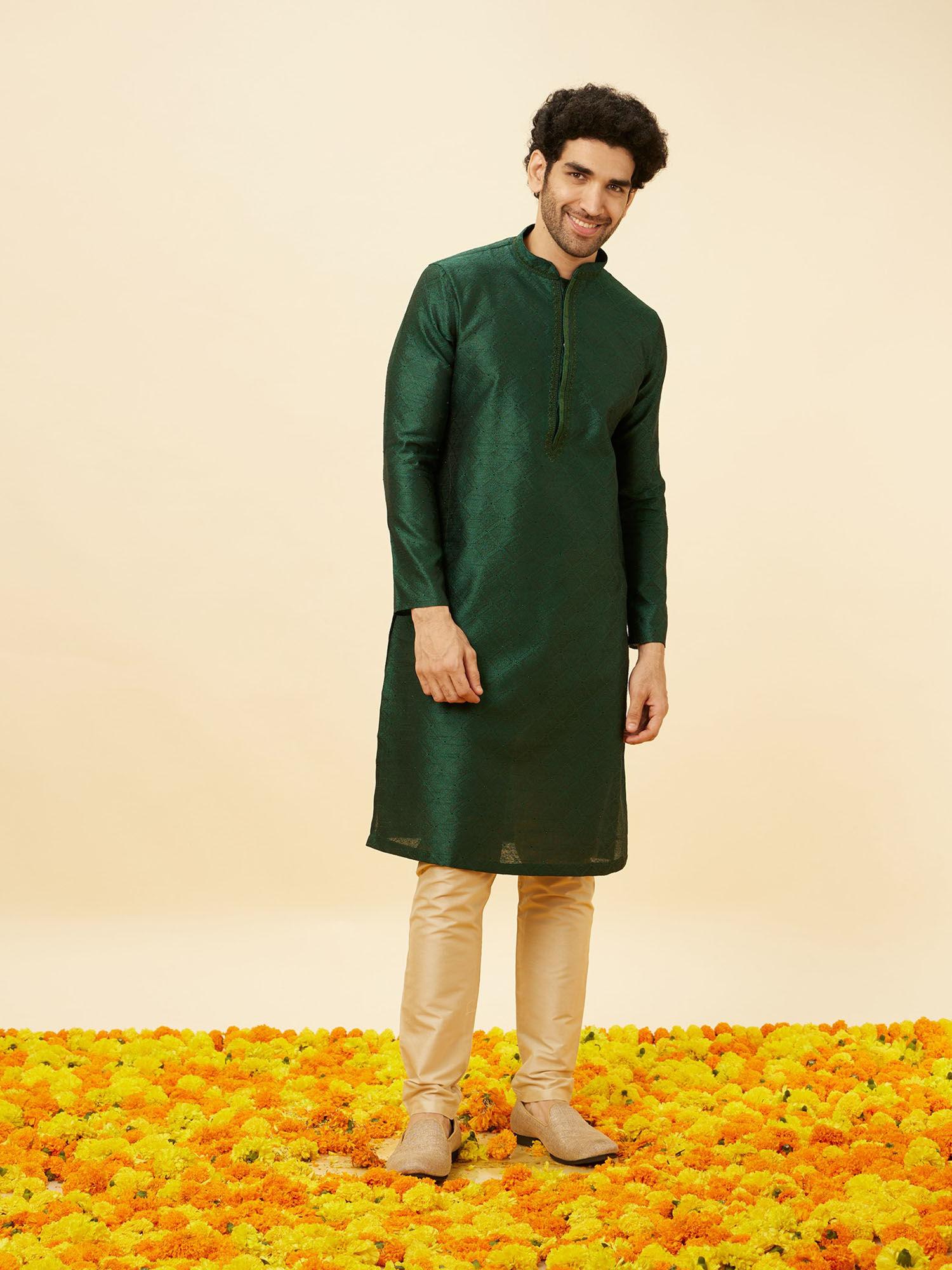 mens green art silk kurta pyjama (set of 2)