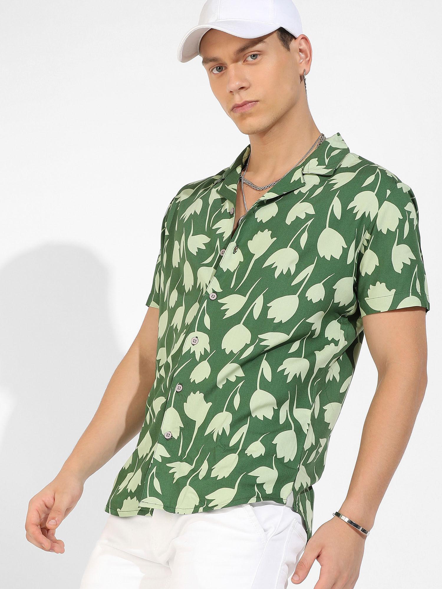 mens green botanical block shirt