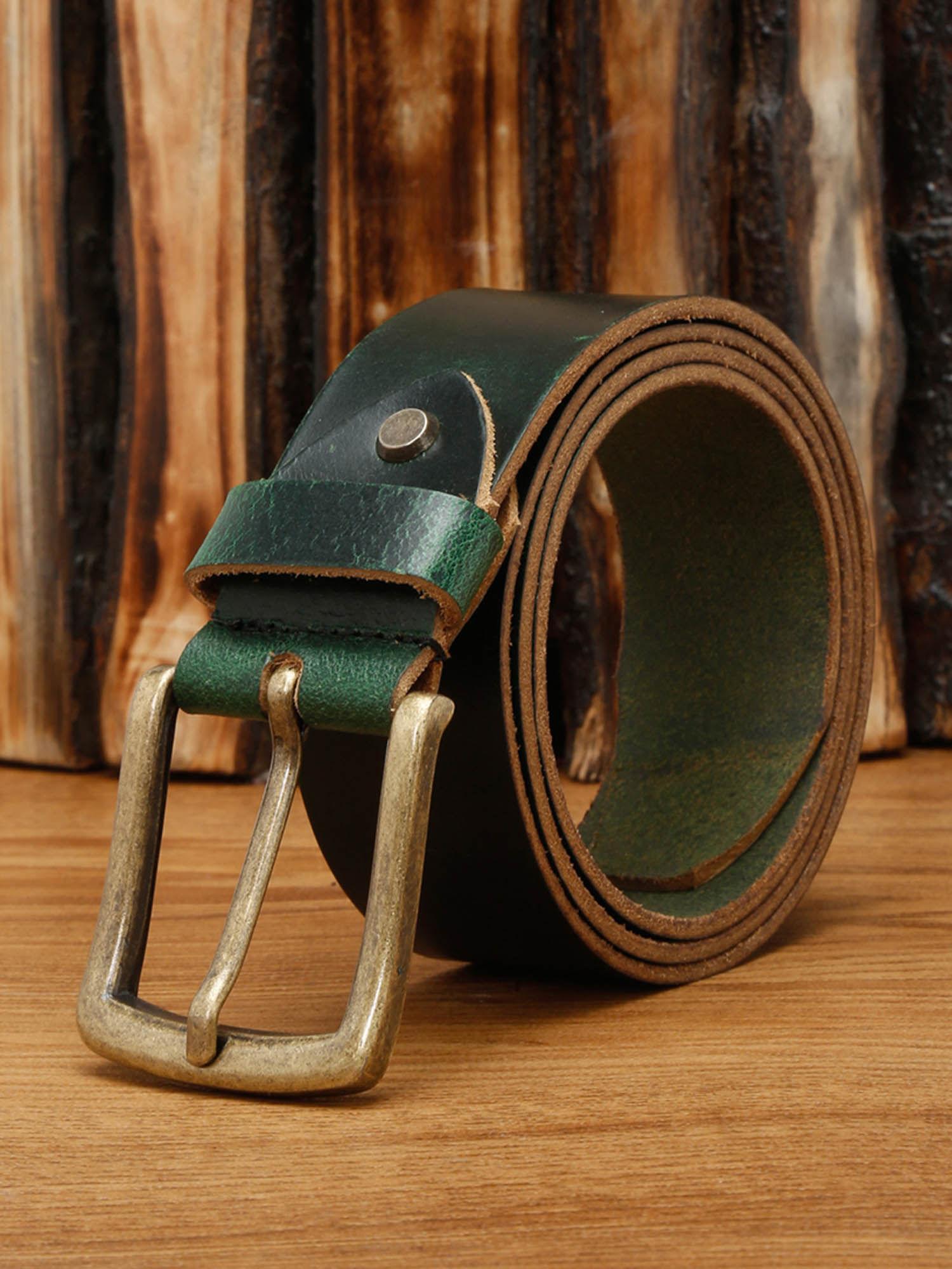 mens green casual italian leather belt