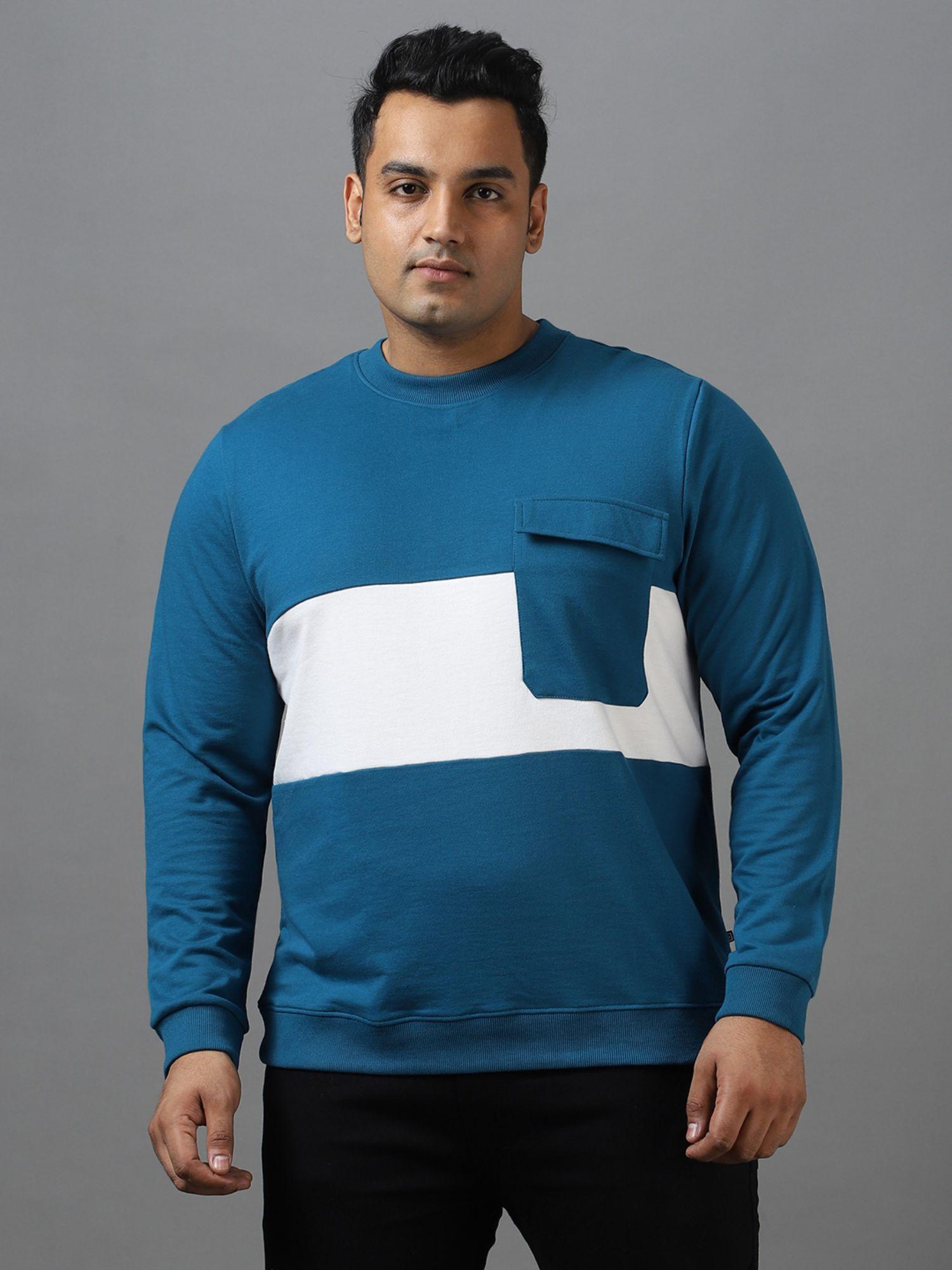 mens green cotton color block round neck sweatshirt