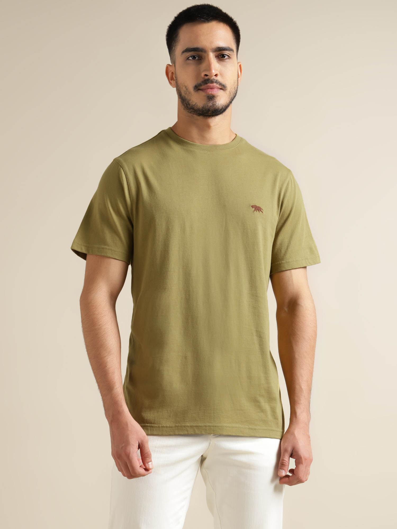 mens green half sleeves crew neck regular fit t-shirt