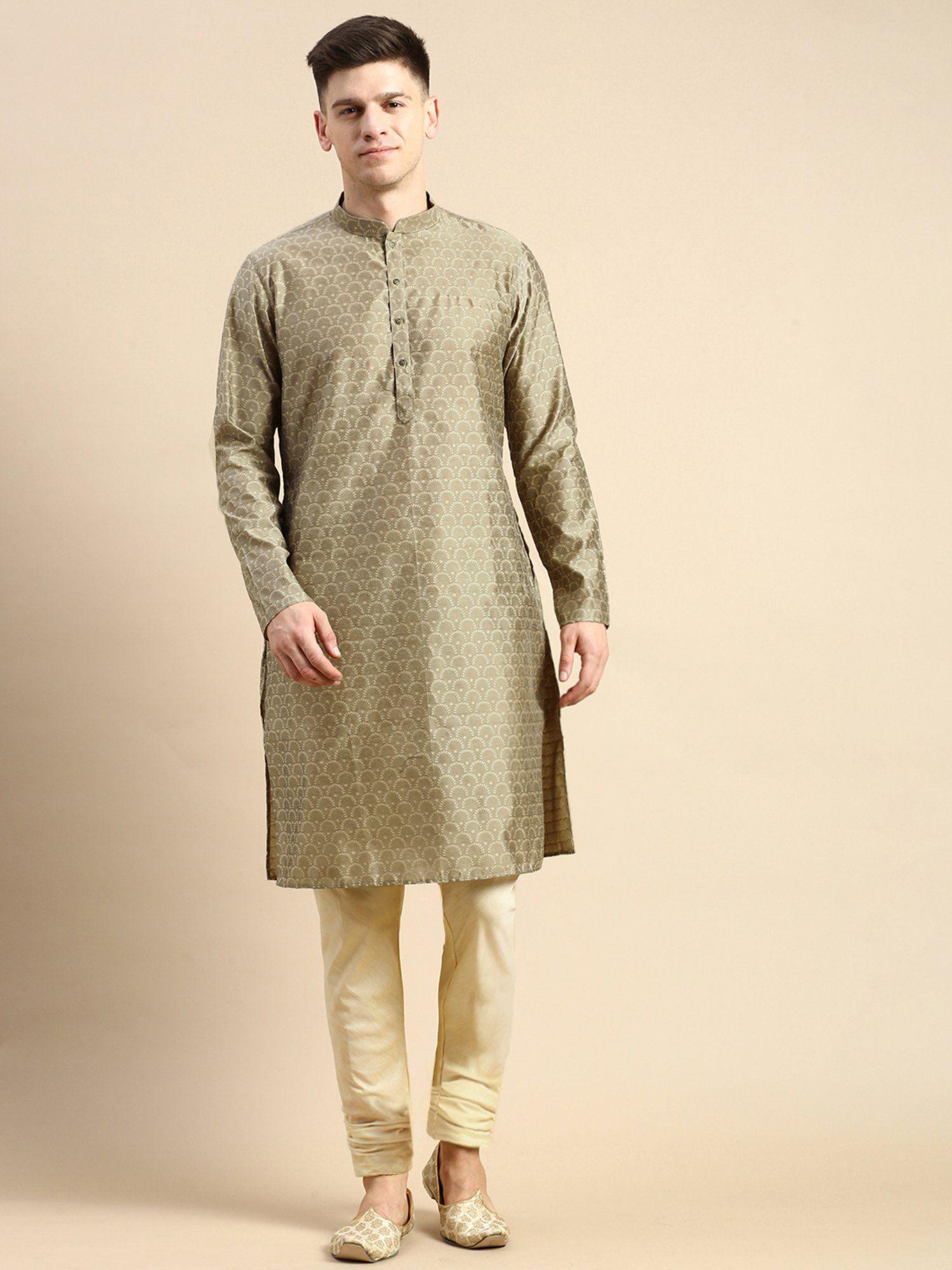 mens green kurta churidar (set of 2)