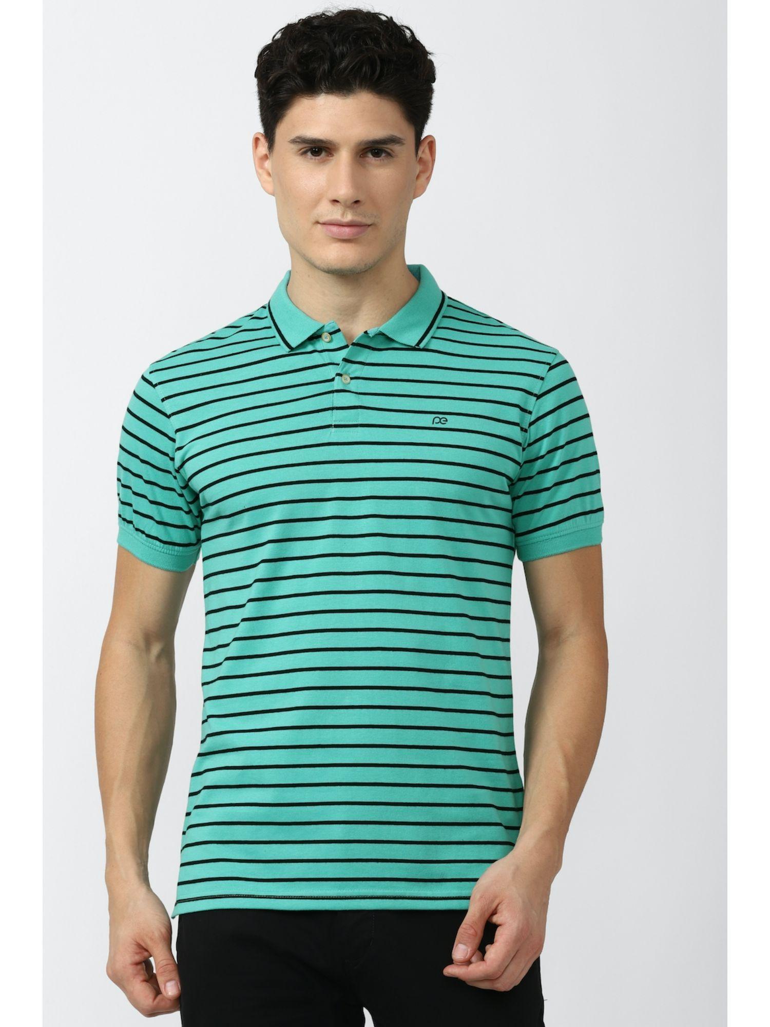 mens green stripe polo t-shirts
