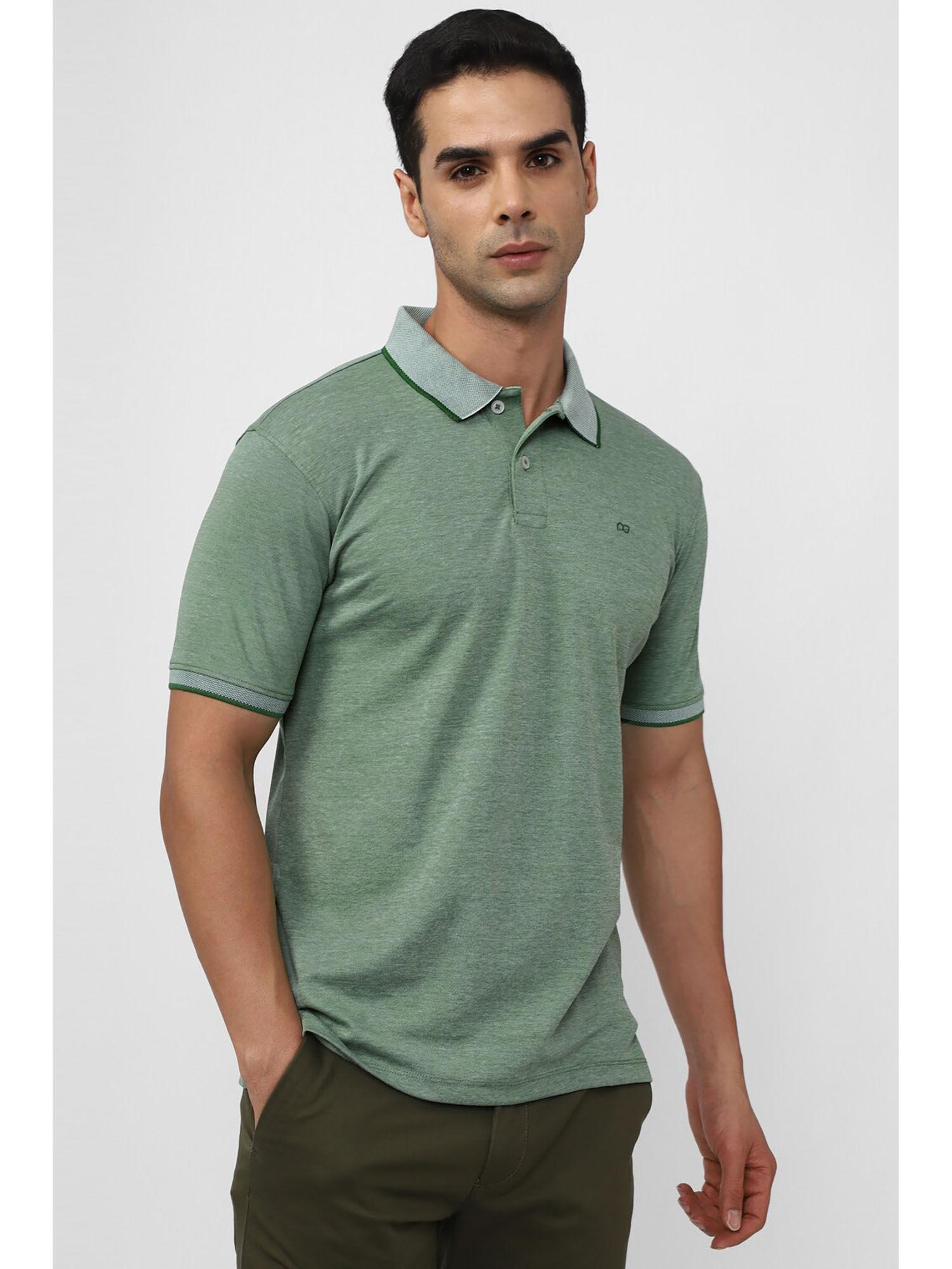 mens green textured collar neck polo t-shirt