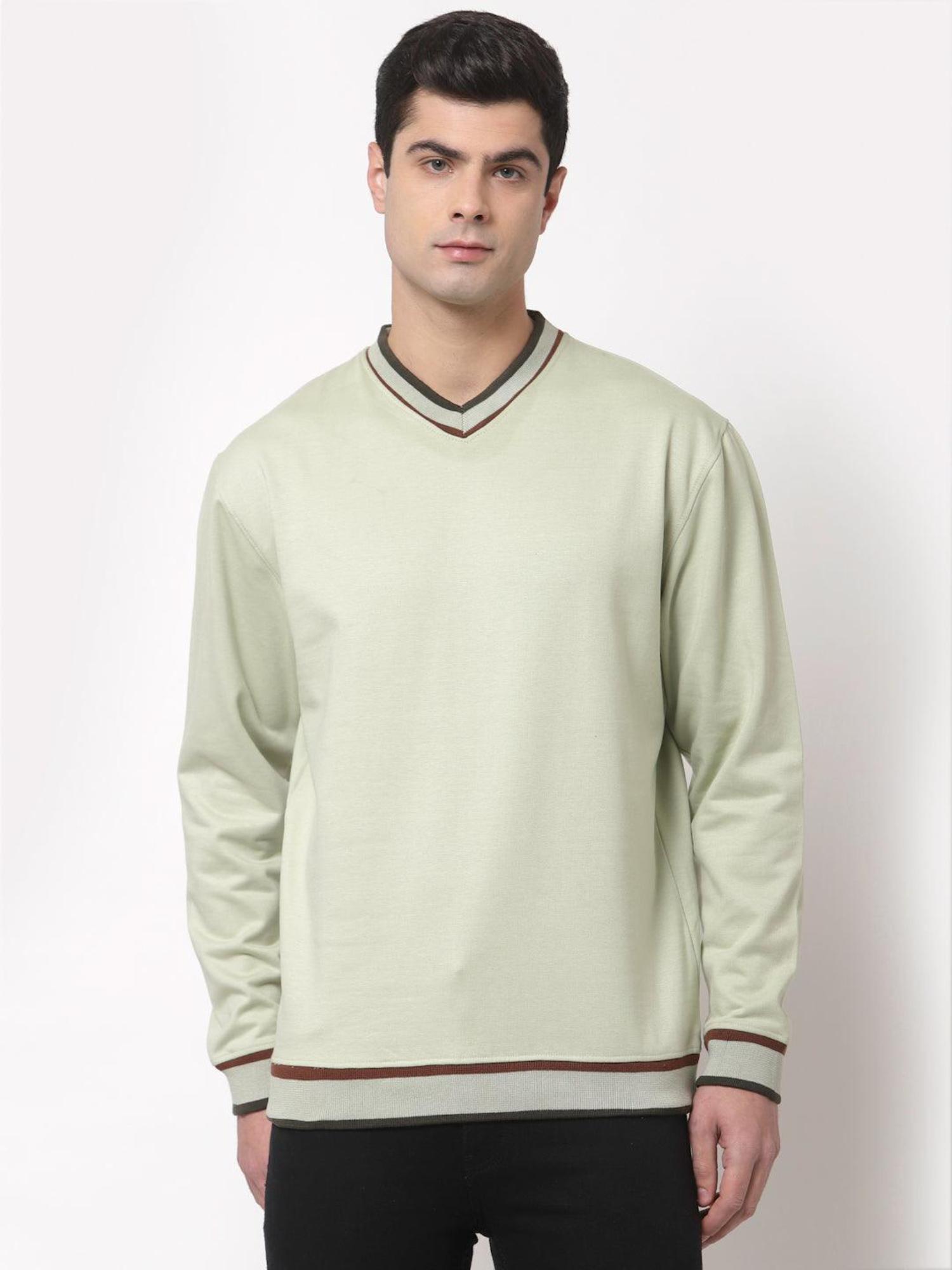 mens green v-neck solid sweatshirt