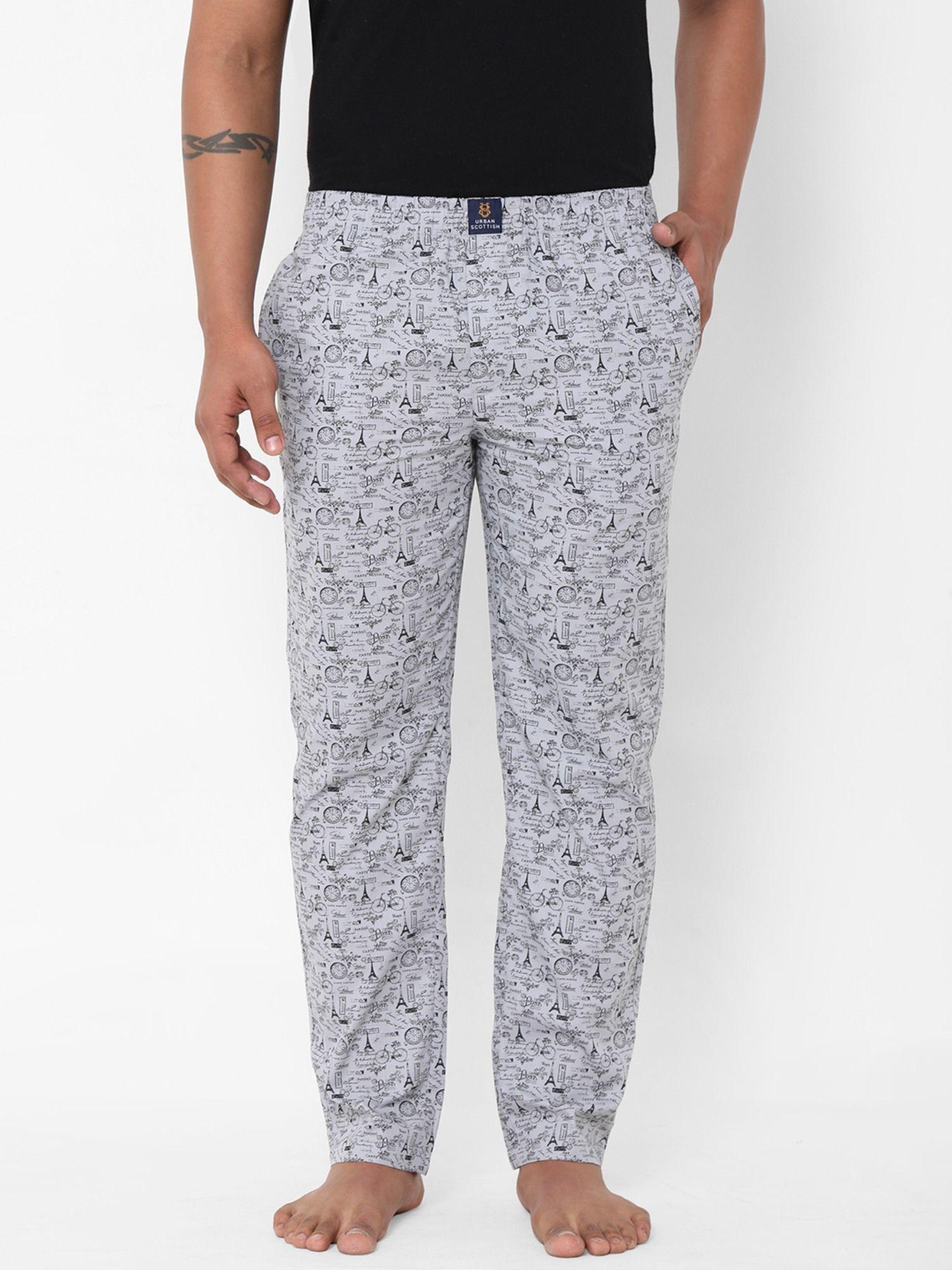 mens grey and black pure cotton printed lounge pants