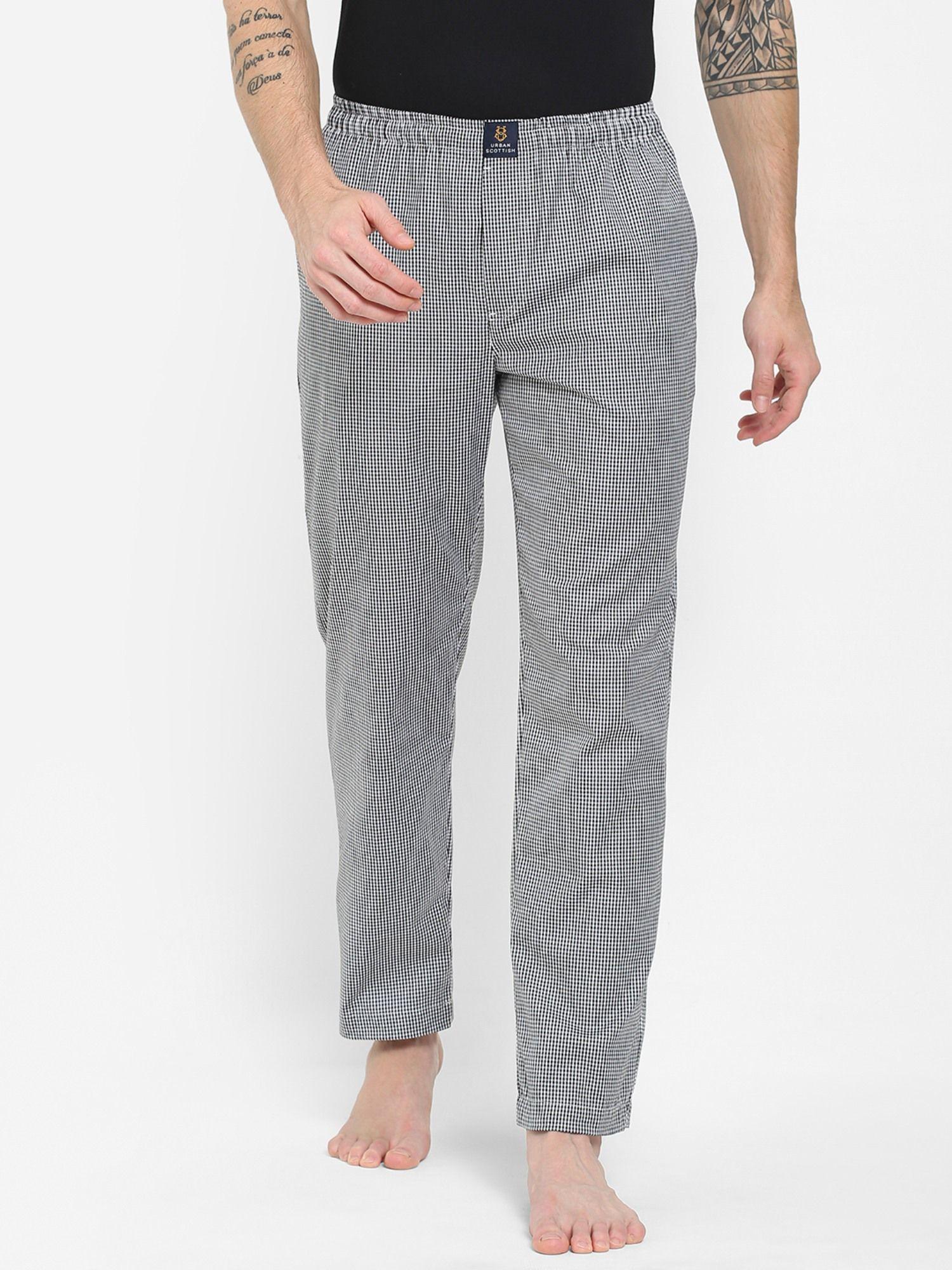 mens grey cotton checks lounge pants