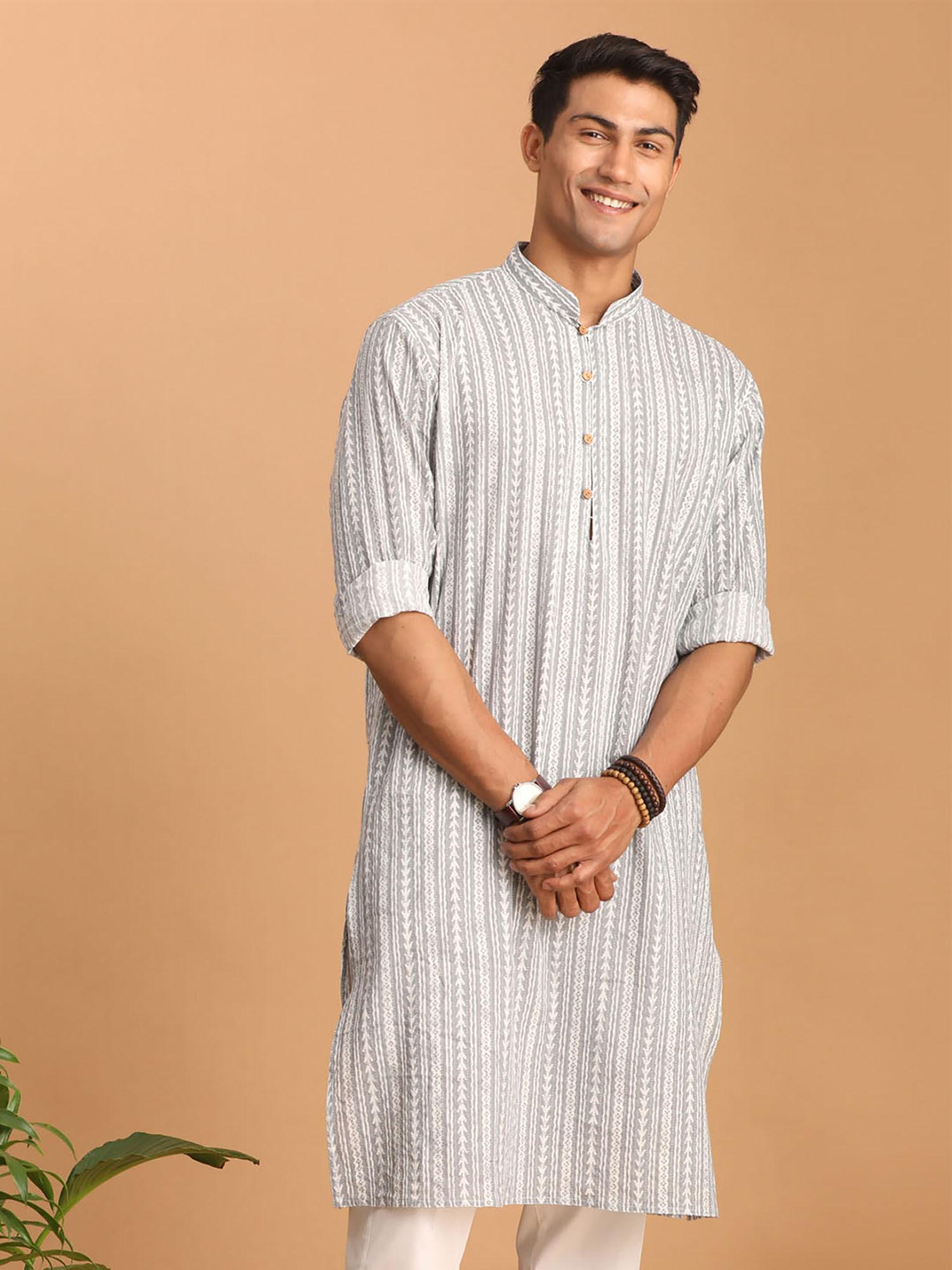 mens grey cotton kurta