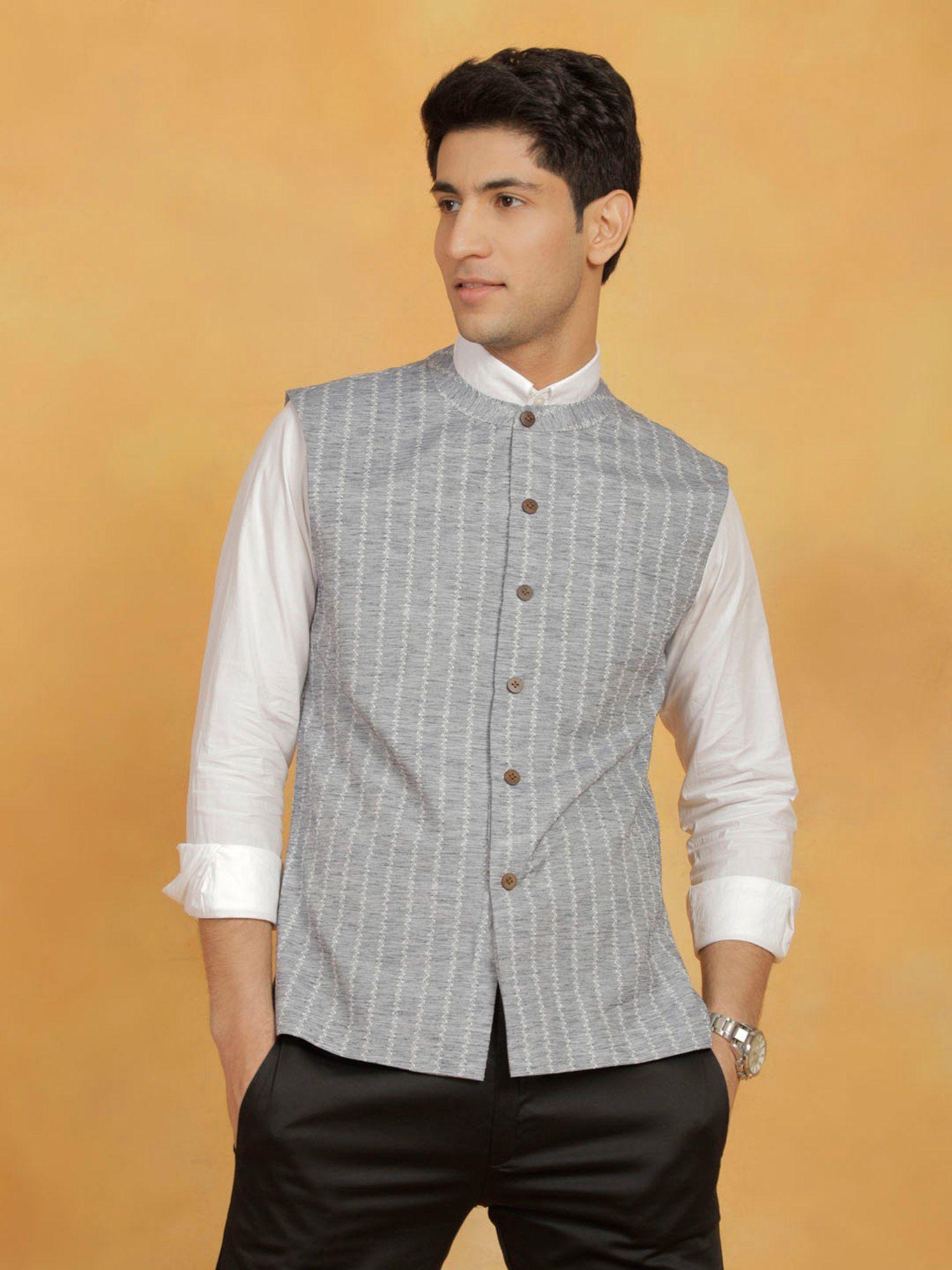 mens grey cotton nehru jacket