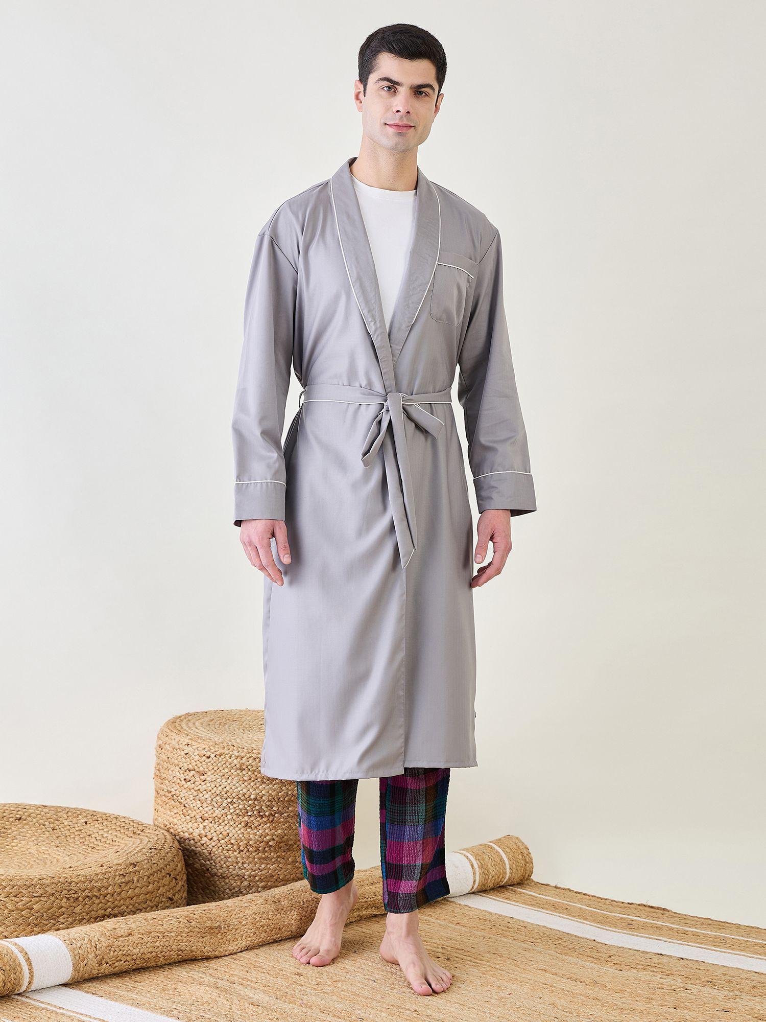 mens grey cotton night robe
