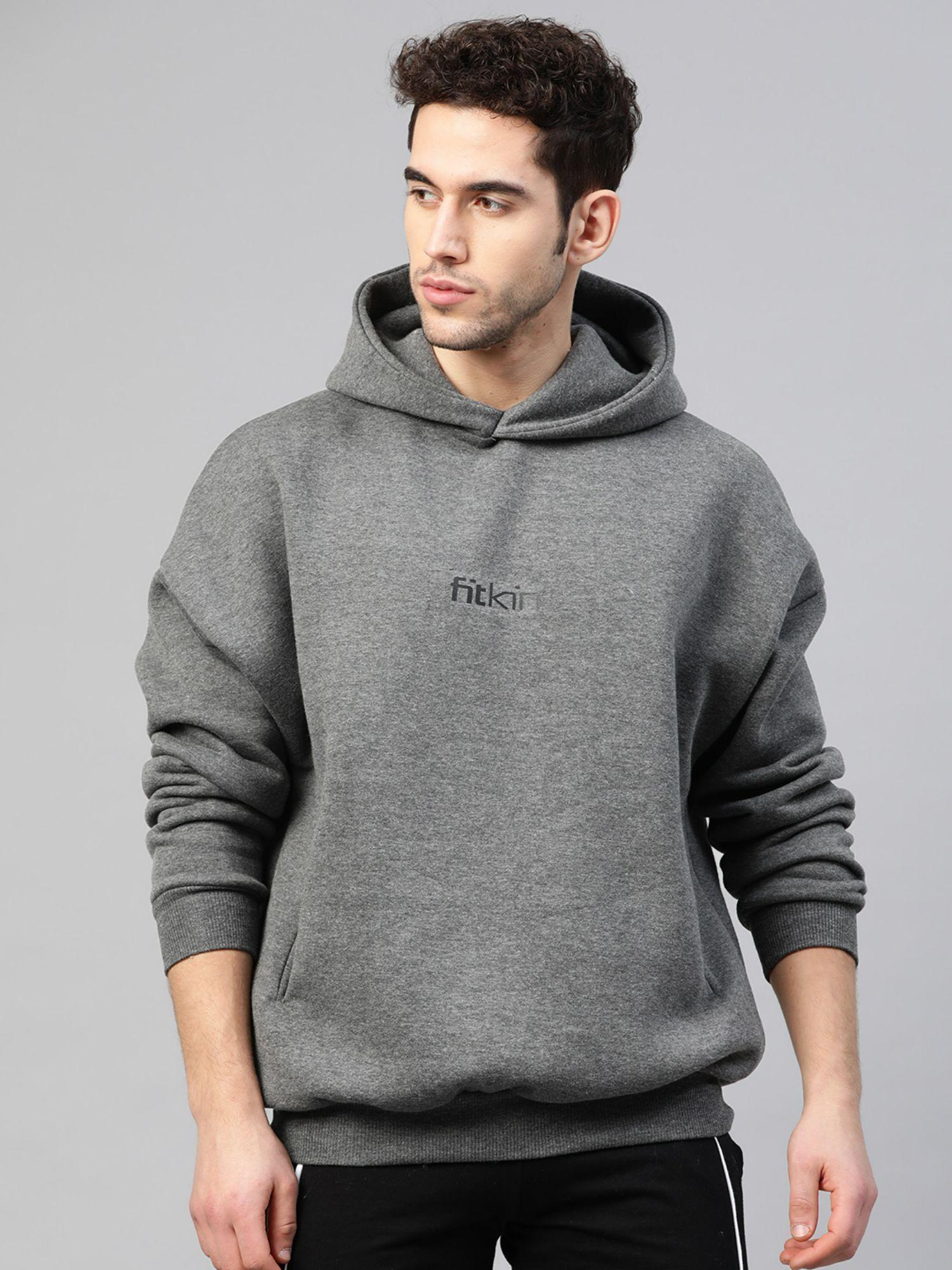 mens grey fleece winter hoodie sweatshirt