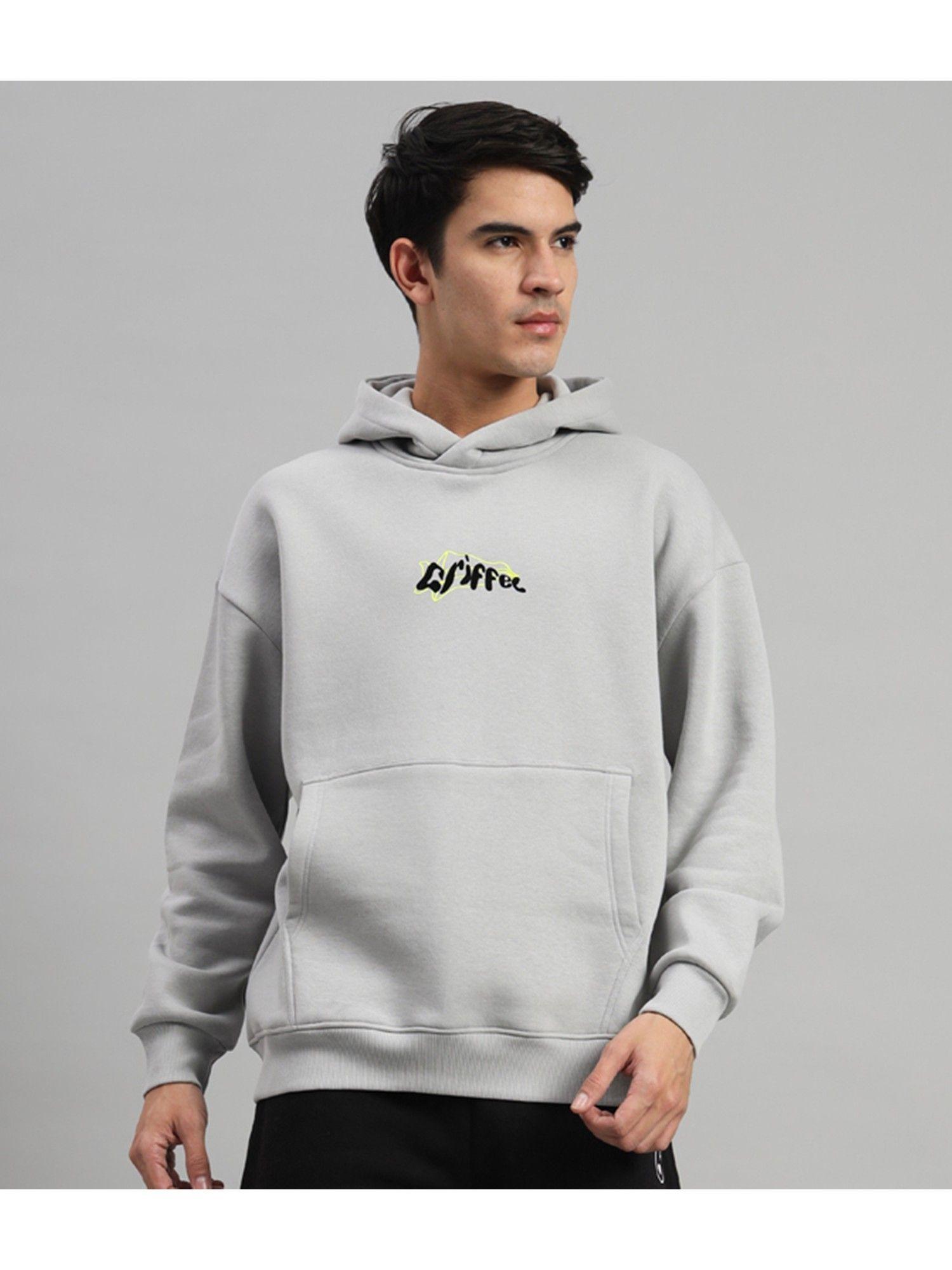 mens grey front logo back loyal oversized fleece hoodie sweatshirt