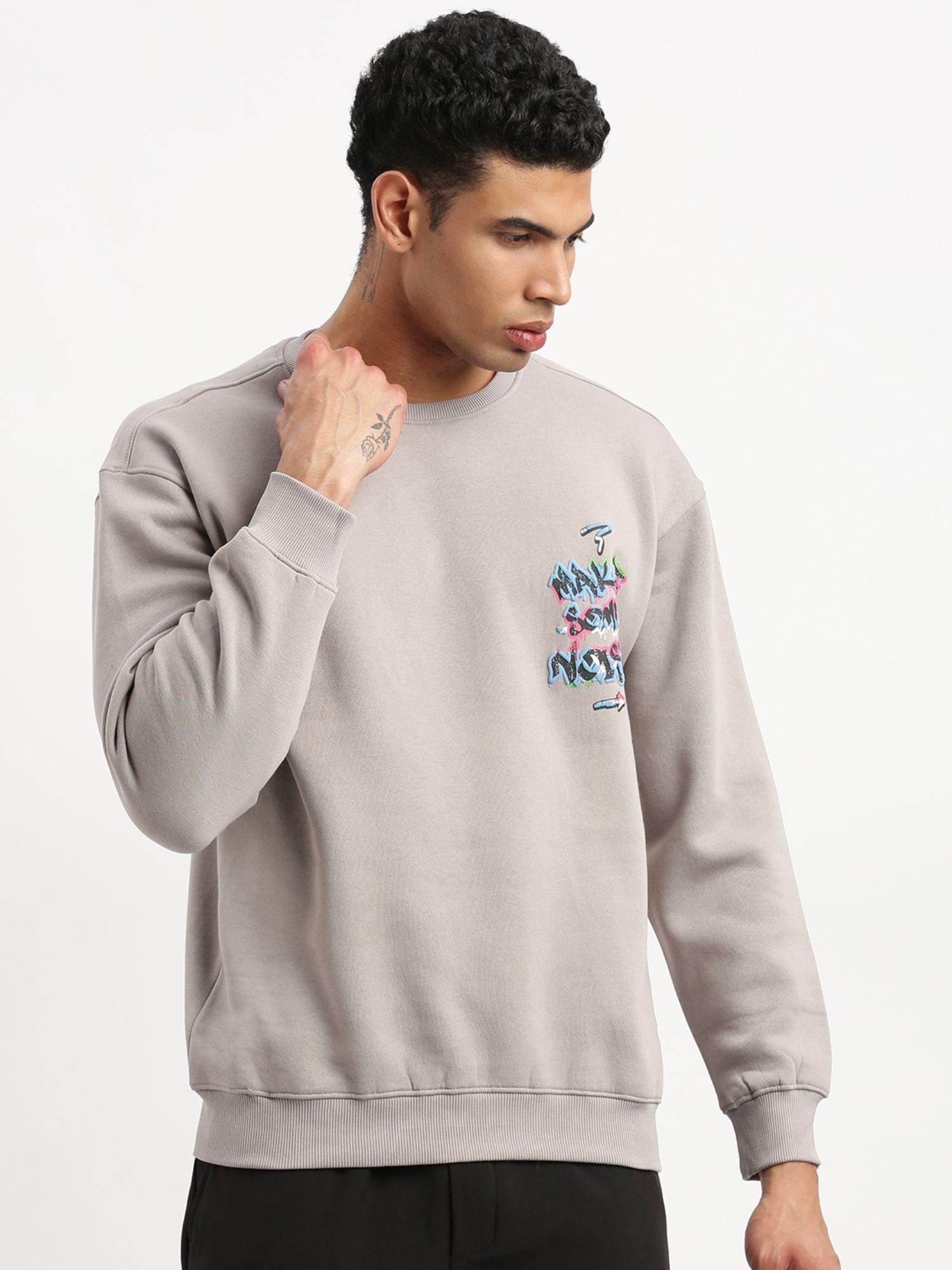 mens grey graphic round neck pullover