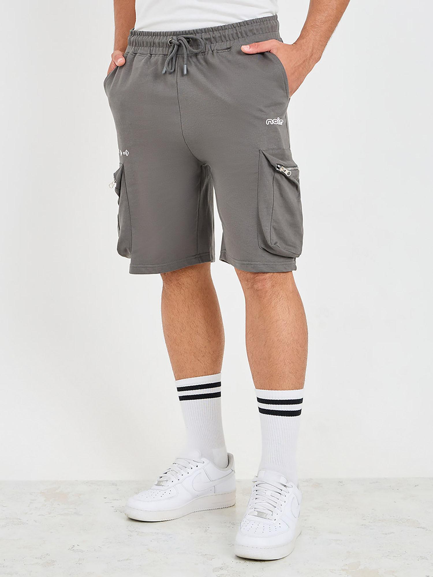 mens grey oversized zipper cargo shorts cotton