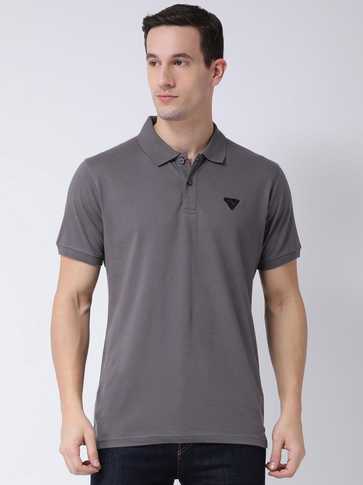 mens grey short sleeve polo neck t-shirt
