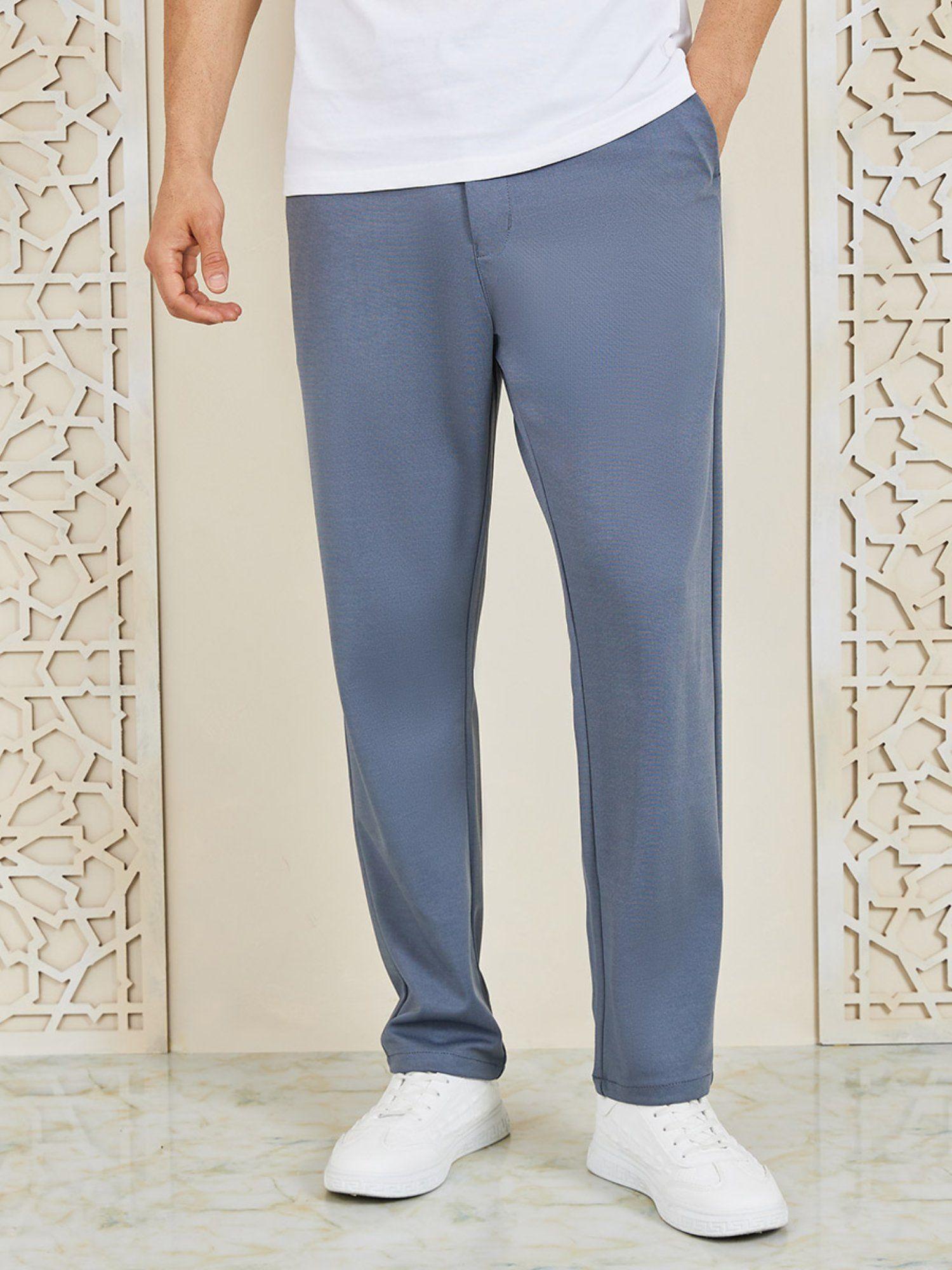 mens grey solid slim fit casual trouser