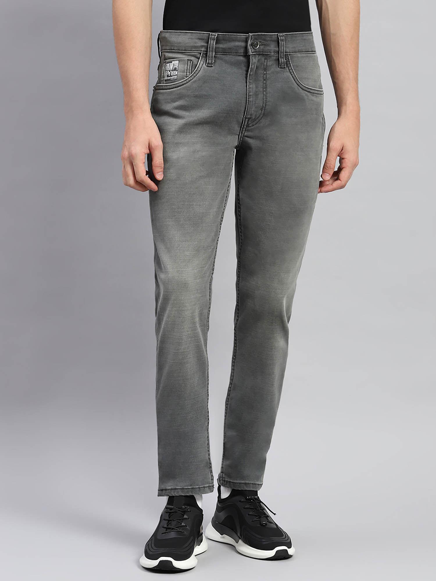 mens grey solid straight fit denim jeans