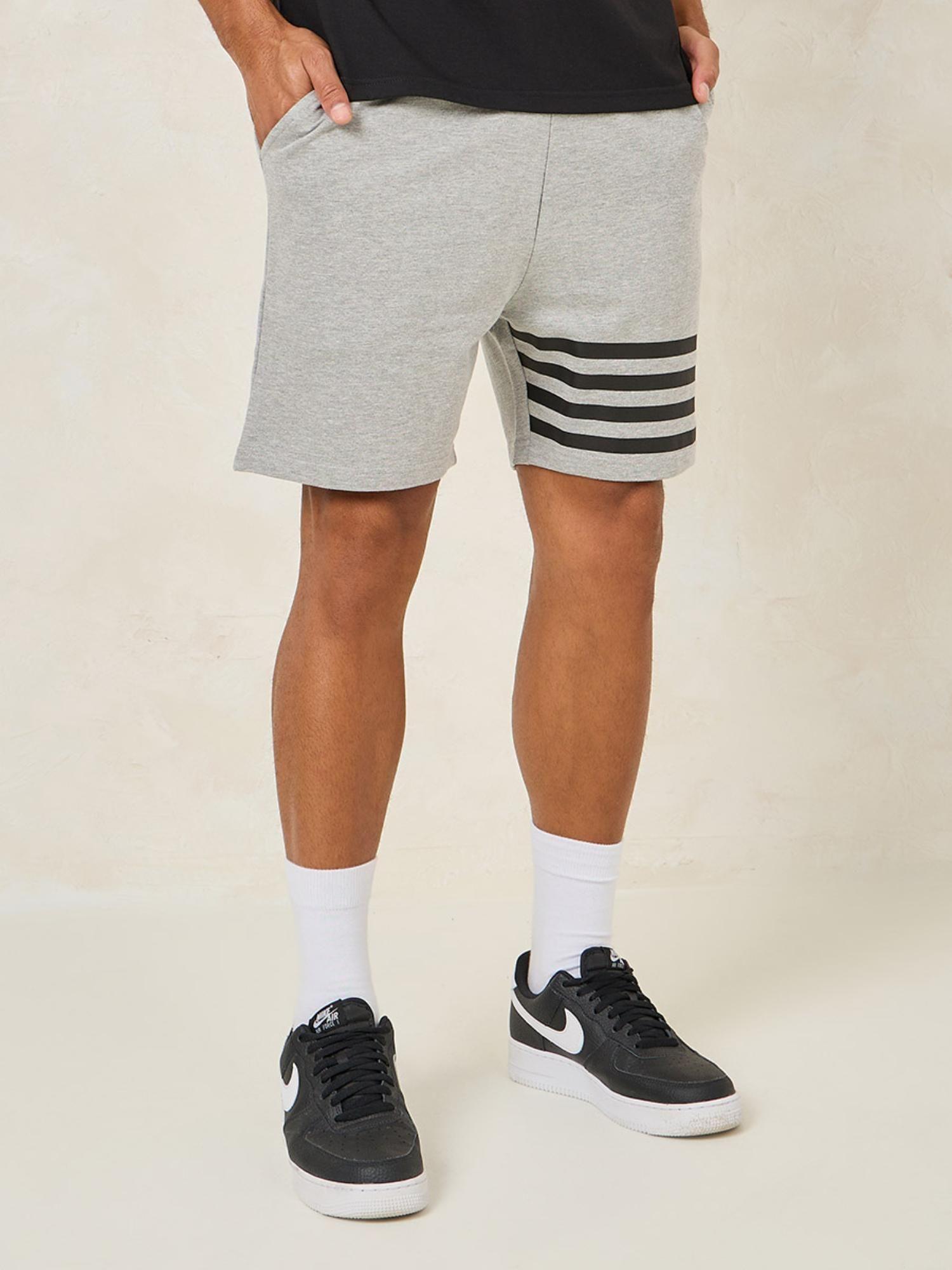 mens grey striped print regular fit cotton shorts