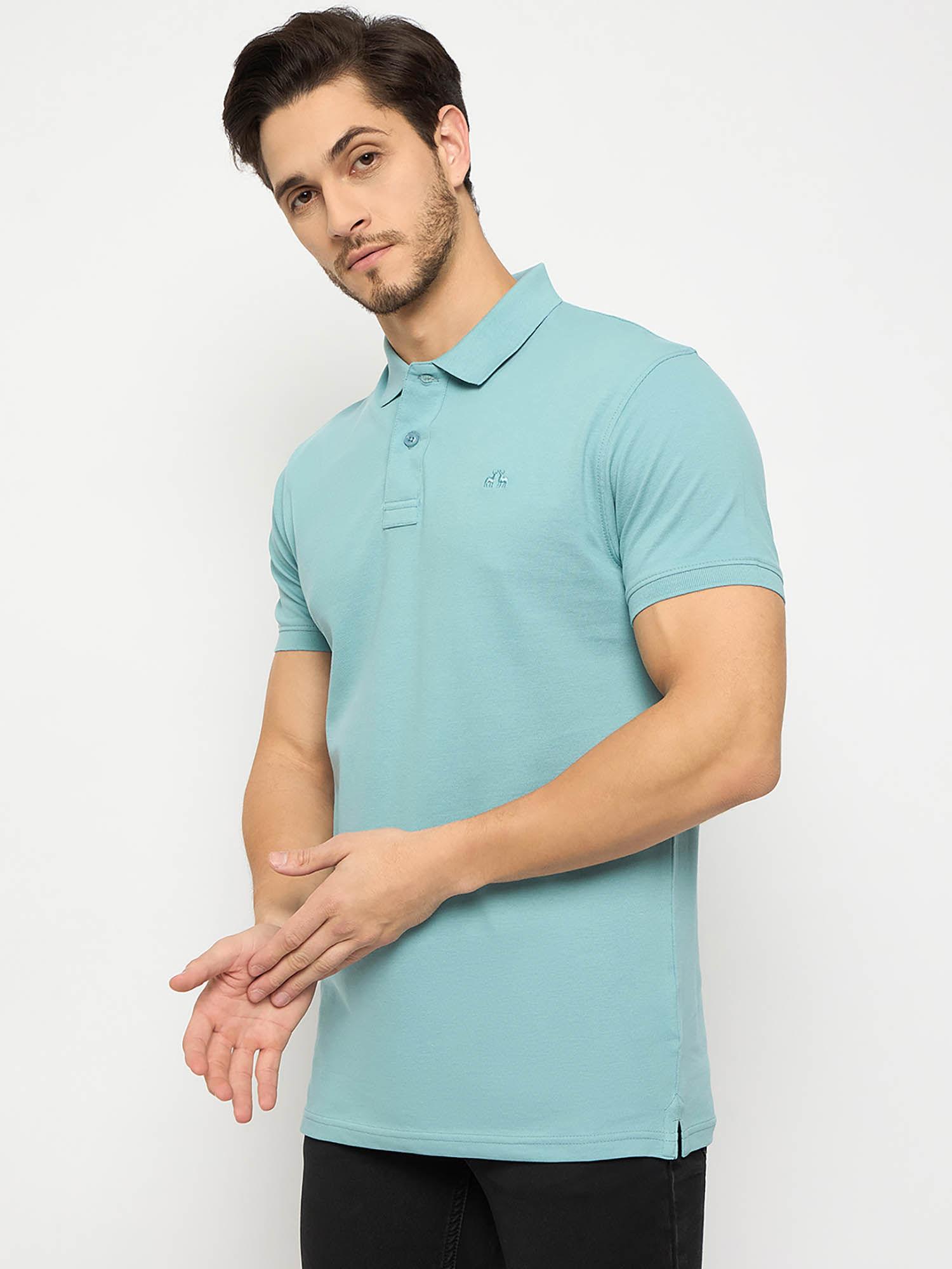 mens half sleeves turquoise polo t-shirt