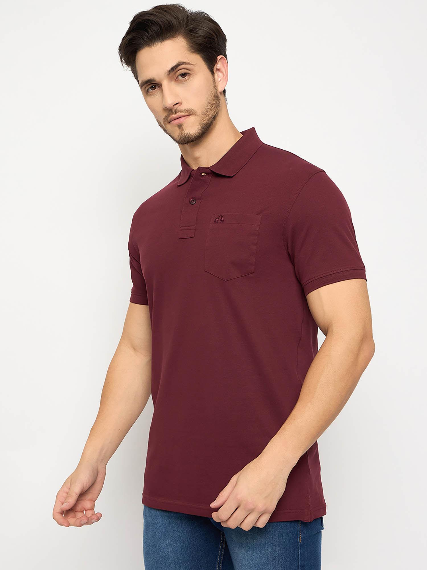 mens half sleeves wine polo t-shirt