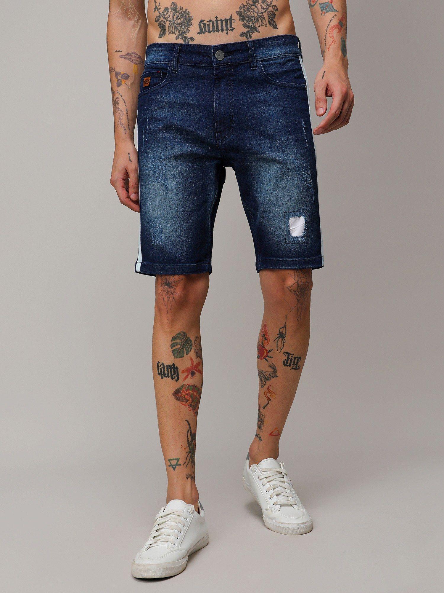 mens heavy distressed denim shorts